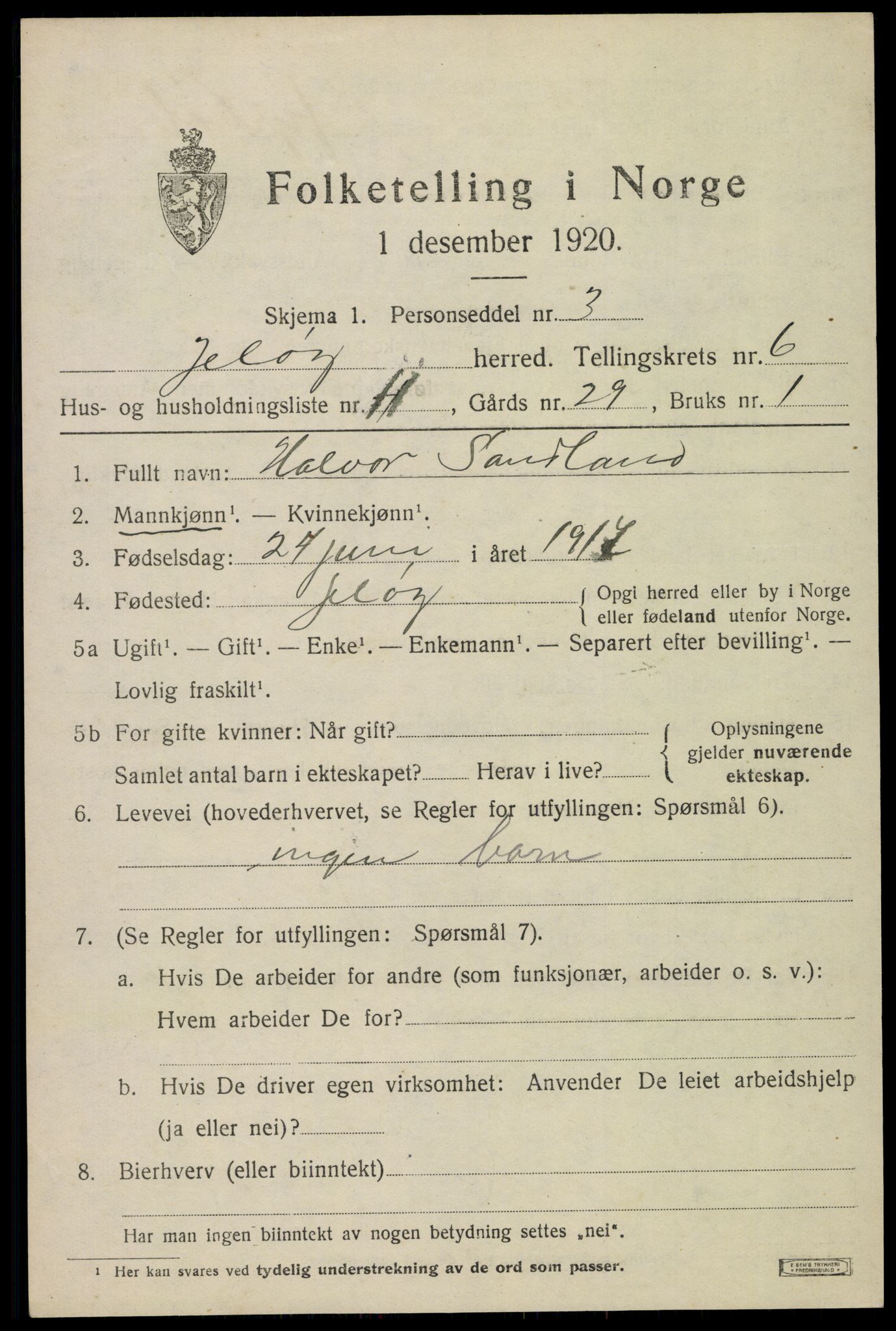 SAO, 1920 census for Moss land district, 1920, p. 6821