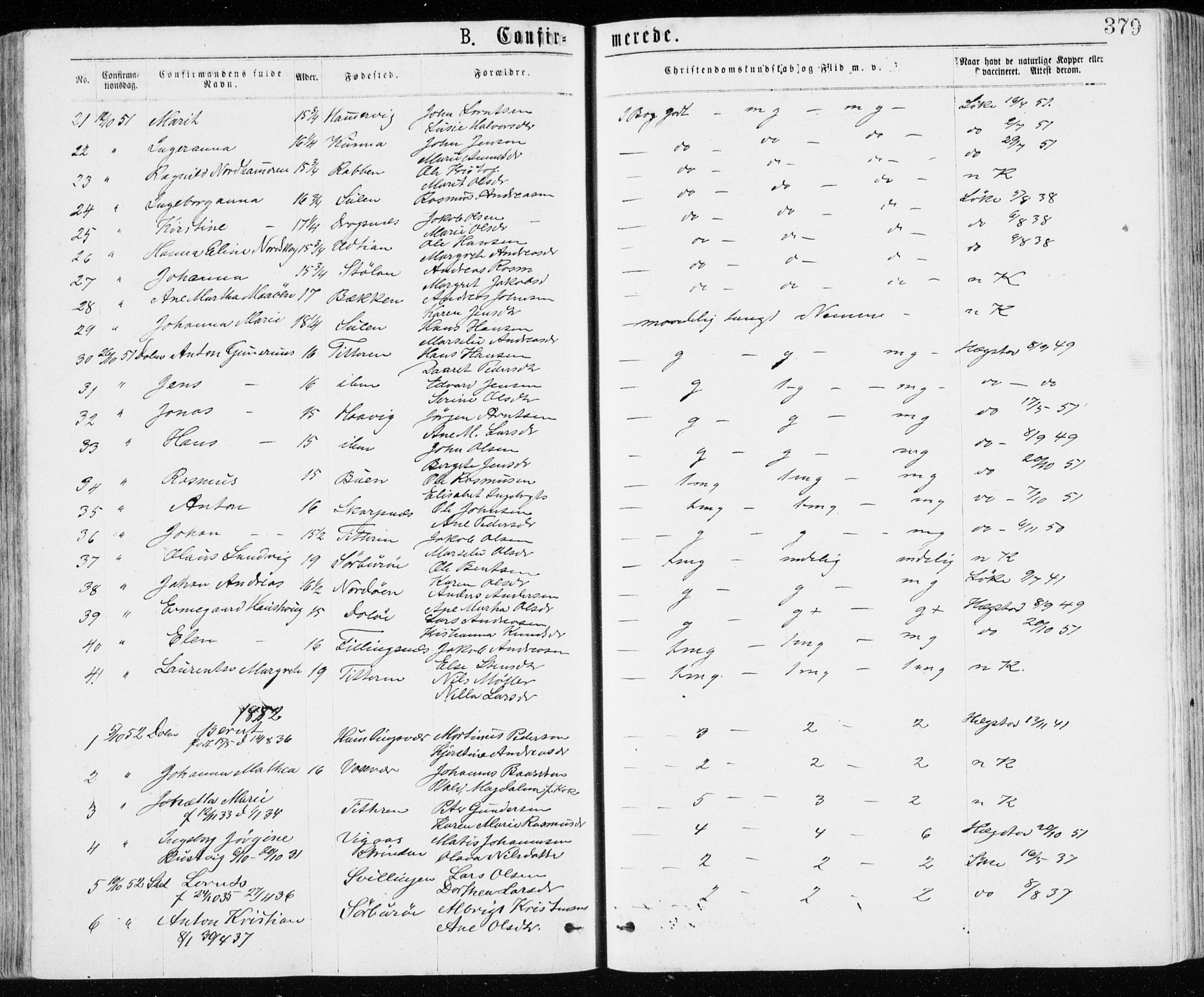 Ministerialprotokoller, klokkerbøker og fødselsregistre - Sør-Trøndelag, SAT/A-1456/640/L0576: Parish register (official) no. 640A01, 1846-1876, p. 379