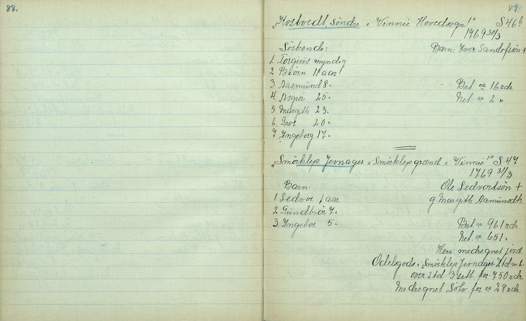 Rikard Berge, TEMU/TGM-A-1003/F/L0012/0012: 400-450 / 411 Vinje 1753-73 Skifte. R. Berge, 1917, p. 88-89