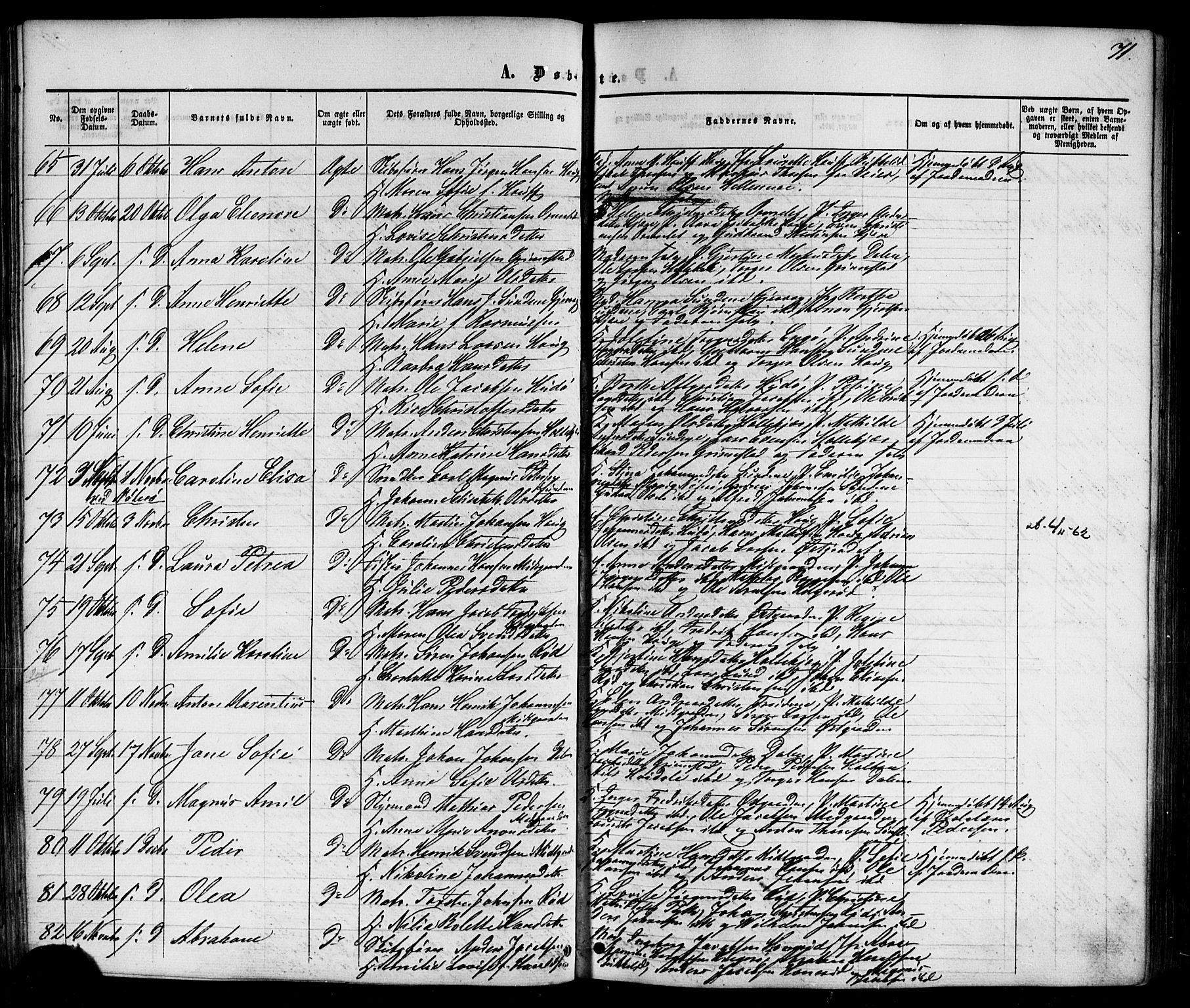 Nøtterøy kirkebøker, AV/SAKO-A-354/G/Gb/L0001: Parish register (copy) no. II 1, 1856-1874, p. 71