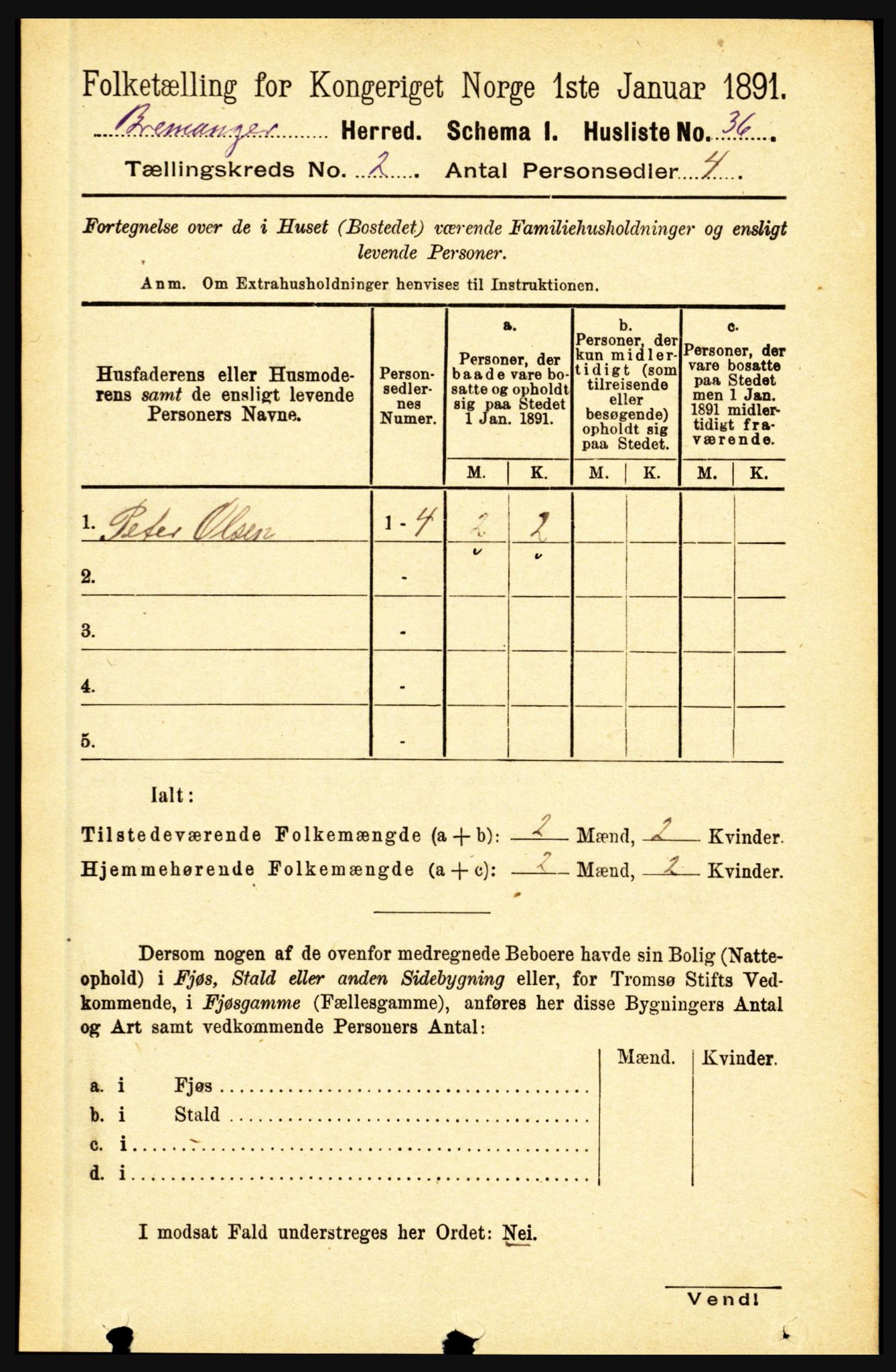 RA, 1891 census for 1438 Bremanger, 1891, p. 647