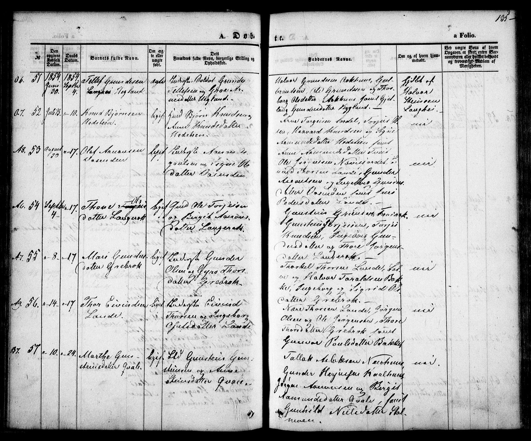 Bygland sokneprestkontor, SAK/1111-0006/F/Fa/Fab/L0004: Parish register (official) no. A 4, 1842-1858, p. 135