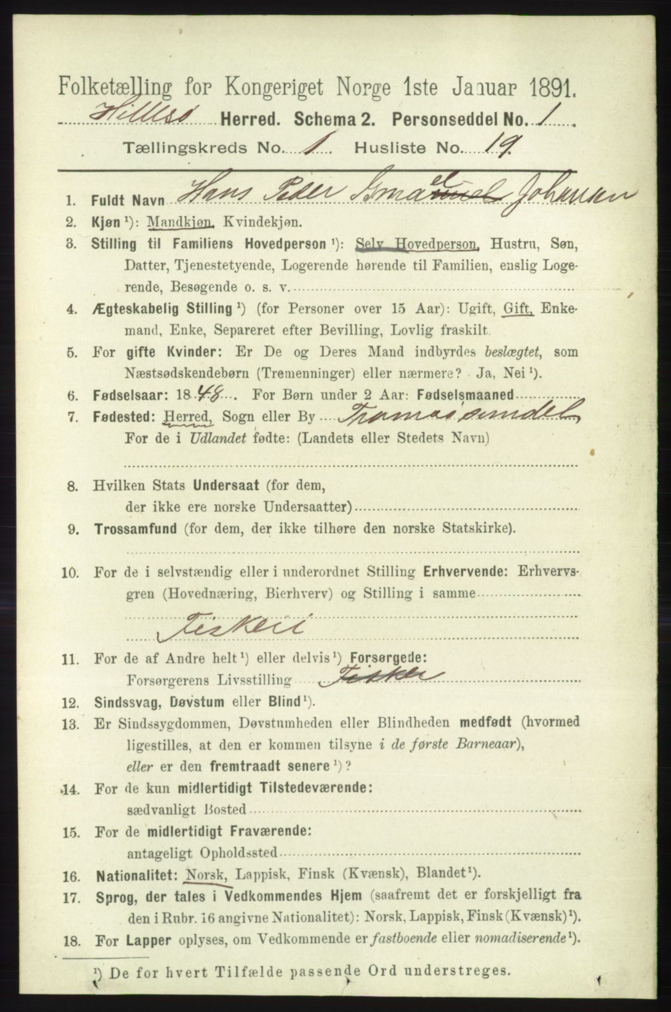 RA, 1891 census for 1930 Hillesøy, 1891, p. 202