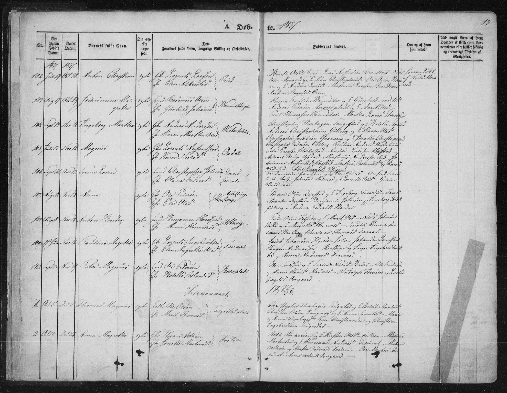 Ministerialprotokoller, klokkerbøker og fødselsregistre - Nord-Trøndelag, SAT/A-1458/741/L0392: Parish register (official) no. 741A06, 1836-1848, p. 13