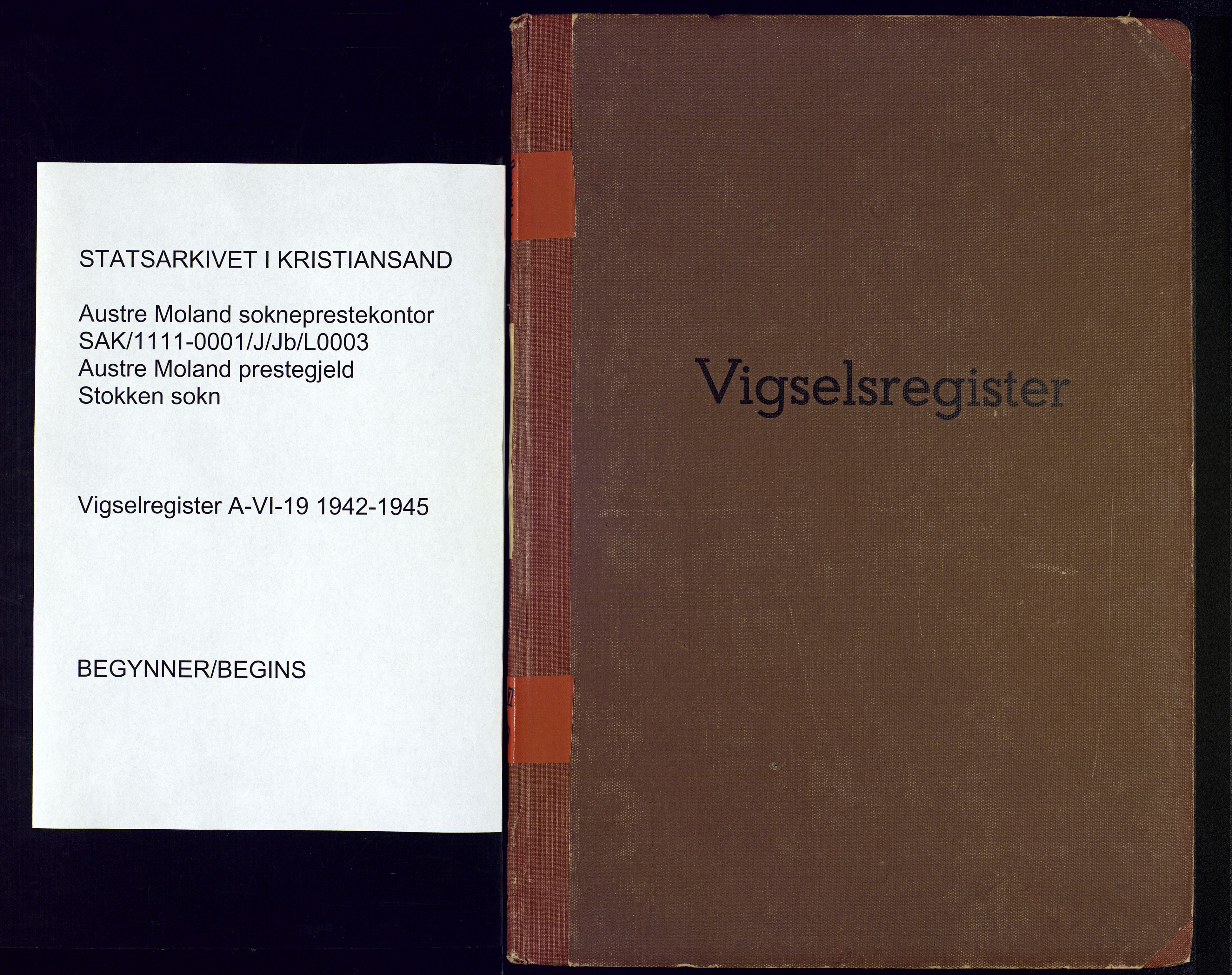 Austre Moland sokneprestkontor, SAK/1111-0001/J/Jb/L0003: Marriage register no. A-VI-19, 1942-1945