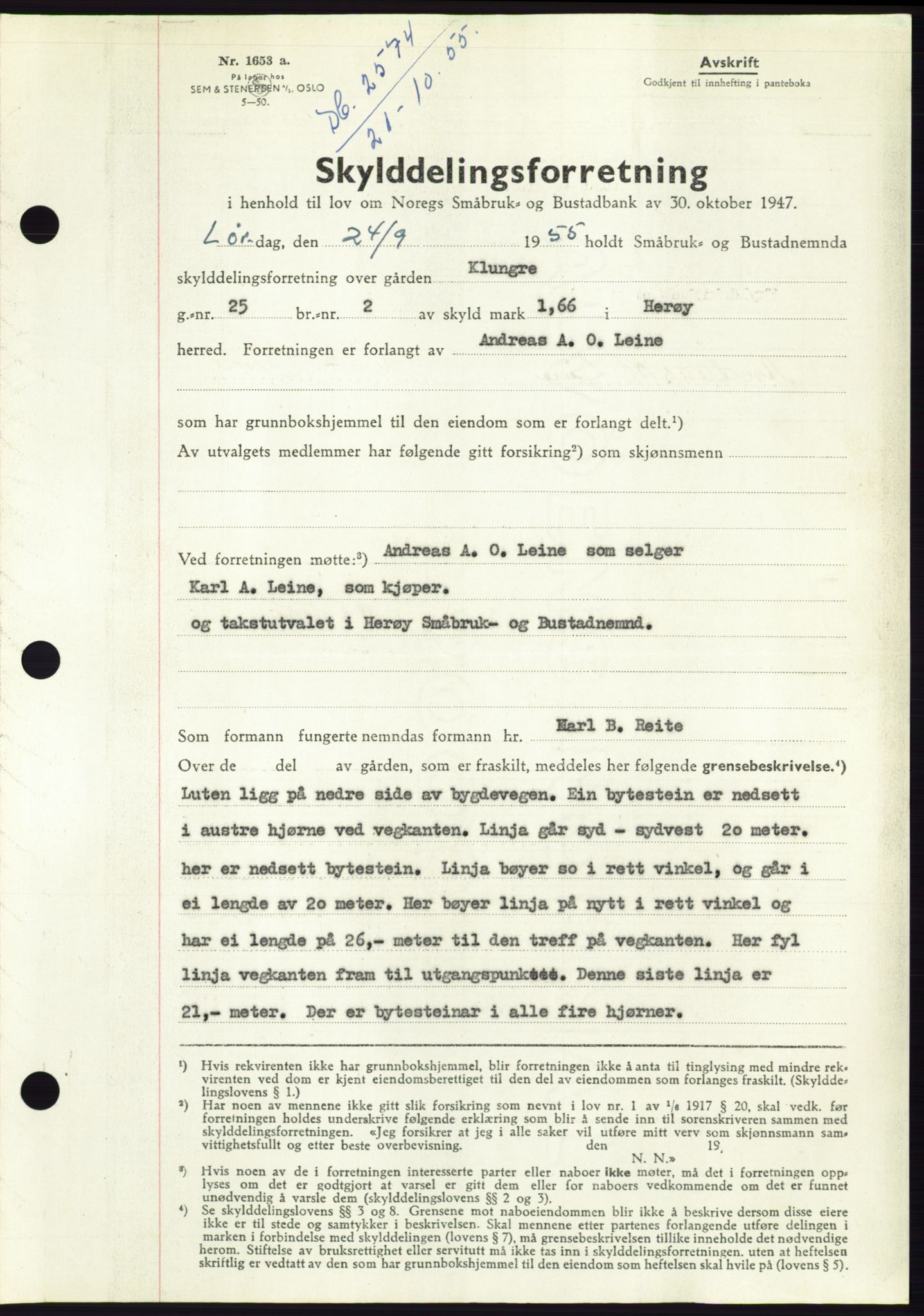Søre Sunnmøre sorenskriveri, AV/SAT-A-4122/1/2/2C/L0102: Mortgage book no. 28A, 1955-1956, Diary no: : 2574/1955