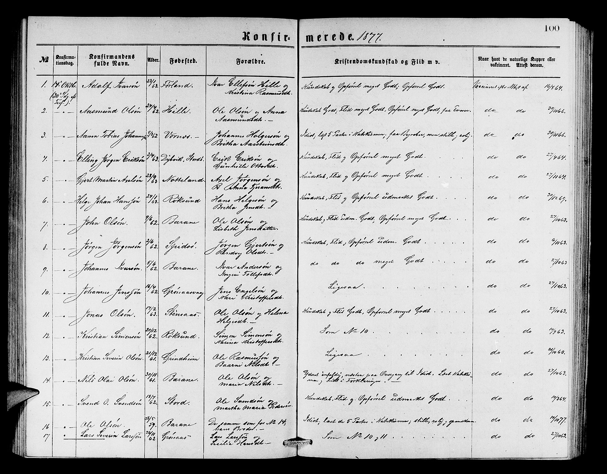 Finnås sokneprestembete, SAB/A-99925/H/Ha/Hab/Haba/L0002: Parish register (copy) no. A 2, 1873-1882, p. 100