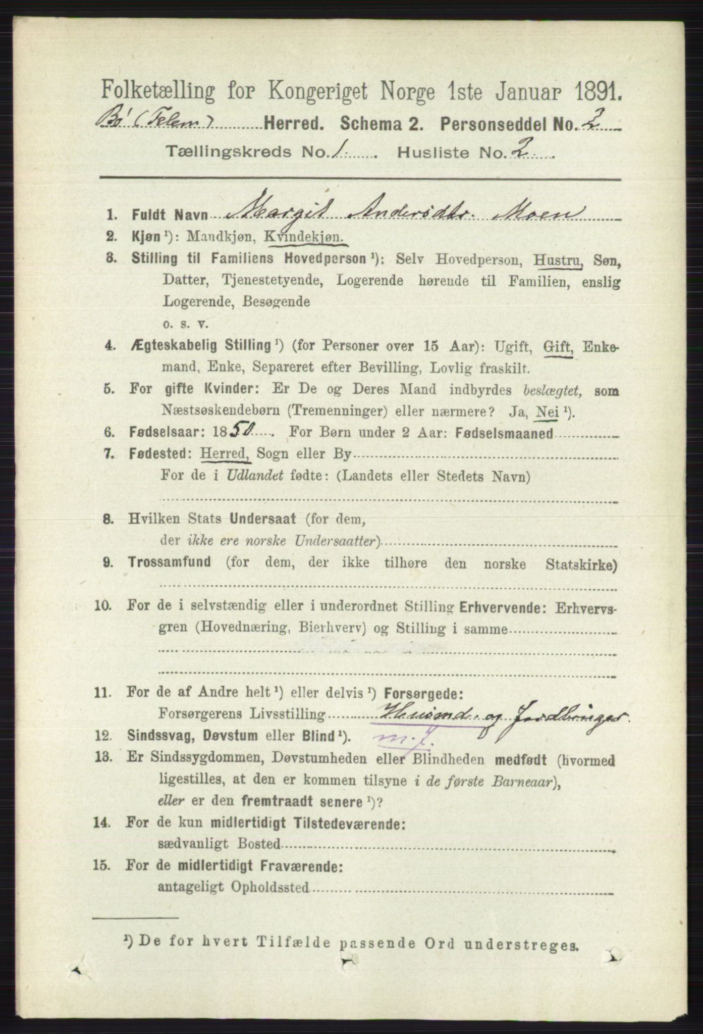 RA, 1891 census for 0821 Bø, 1891, p. 130