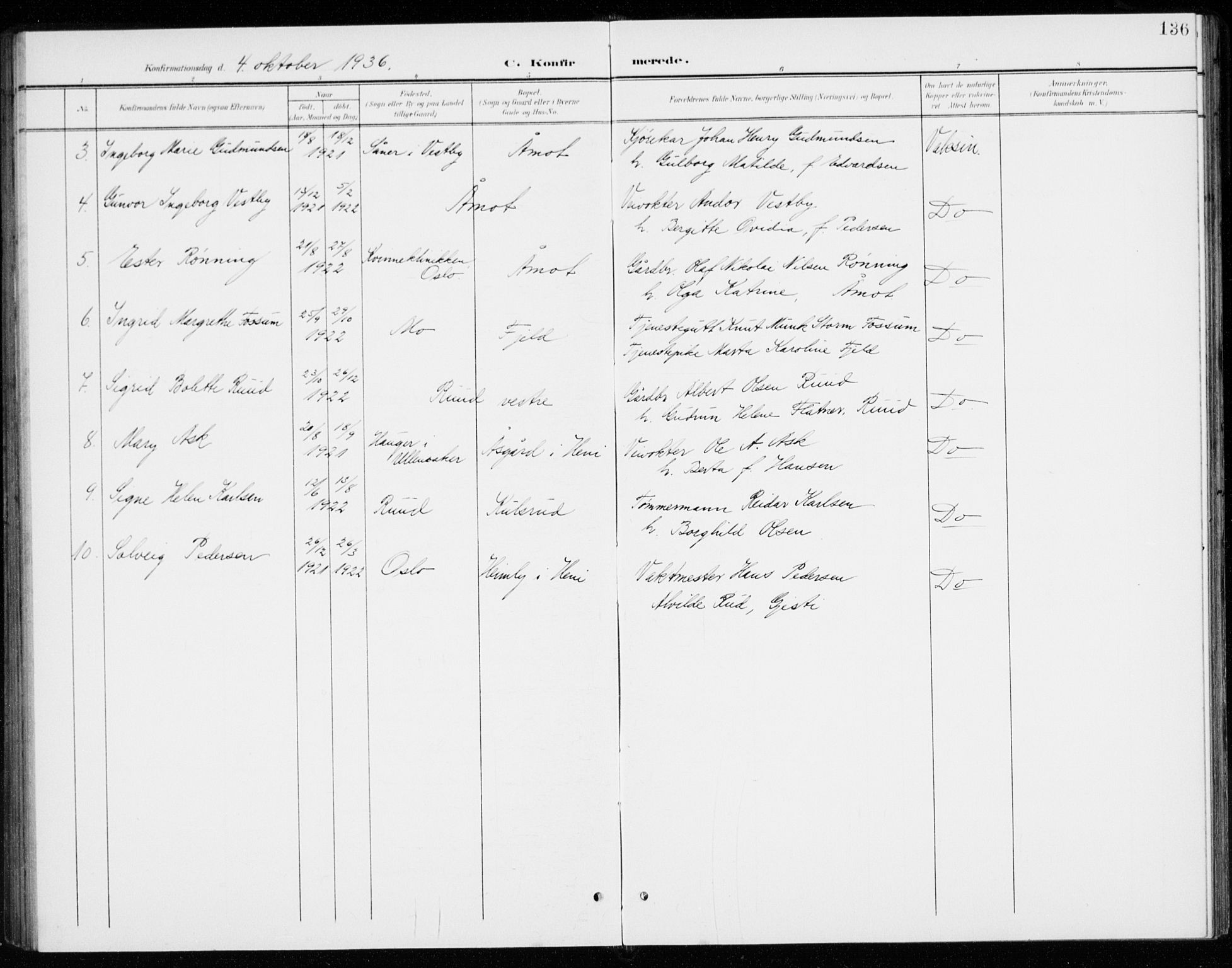 Gjerdrum prestekontor Kirkebøker, AV/SAO-A-10412b/G/Gb/L0001: Parish register (copy) no. II 1, 1901-1944, p. 136