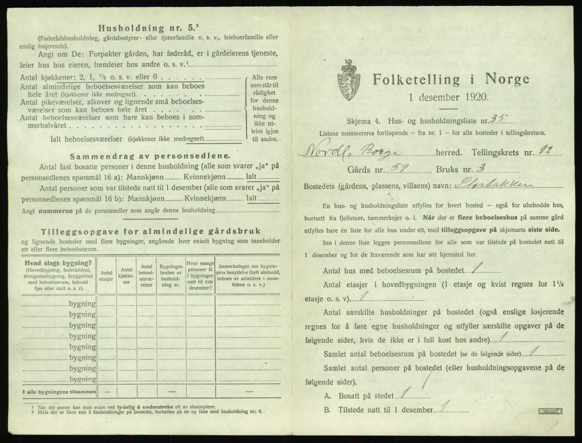 SAT, 1920 census for Borge, 1920, p. 1413