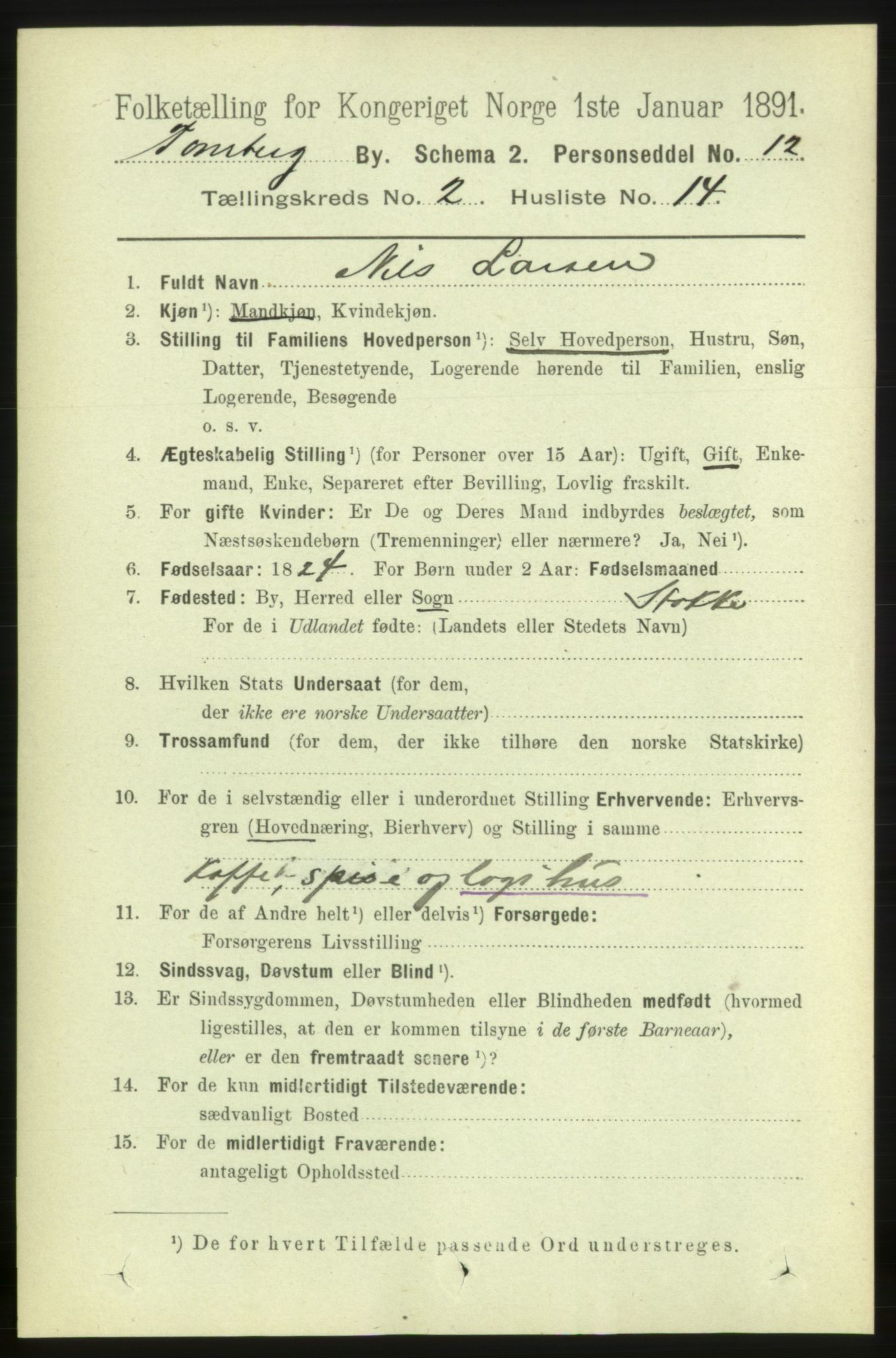 RA, 1891 census for 0705 Tønsberg, 1891, p. 1667