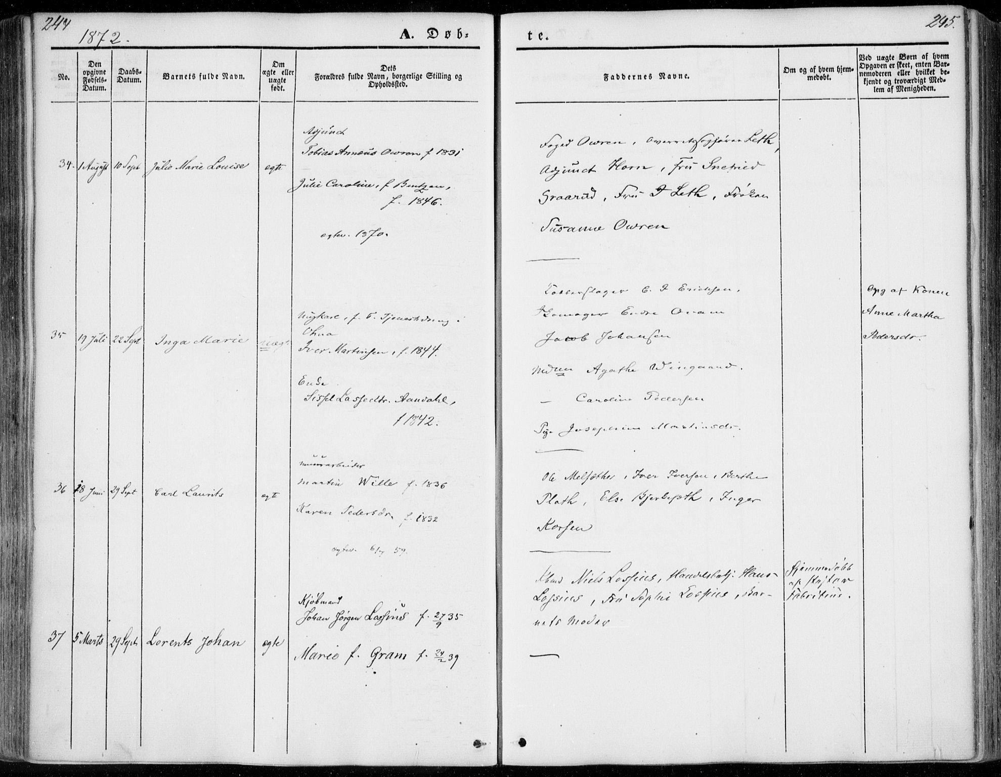 Ministerialprotokoller, klokkerbøker og fødselsregistre - Møre og Romsdal, AV/SAT-A-1454/558/L0689: Parish register (official) no. 558A03, 1843-1872, p. 244-245