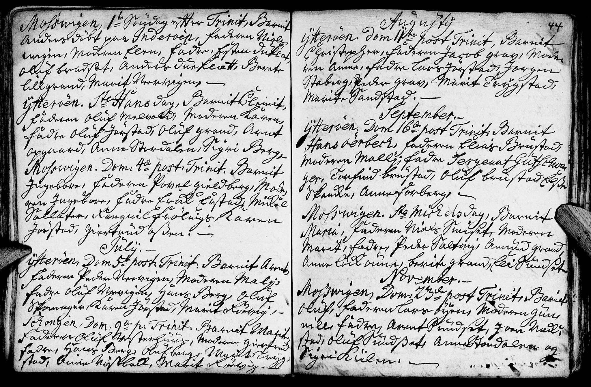 Ministerialprotokoller, klokkerbøker og fødselsregistre - Nord-Trøndelag, SAT/A-1458/722/L0215: Parish register (official) no. 722A02, 1718-1755, p. 44