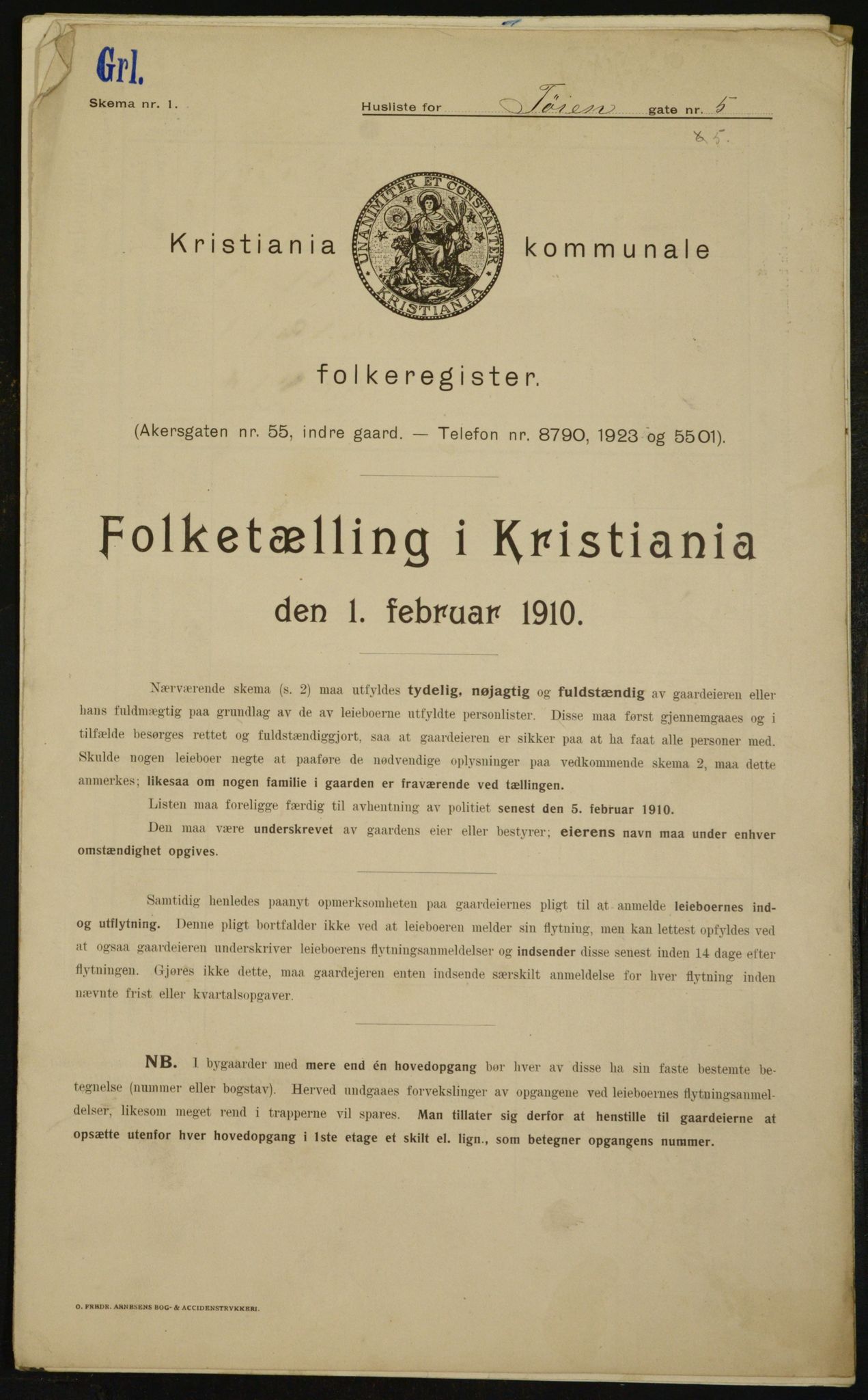 OBA, Municipal Census 1910 for Kristiania, 1910, p. 111513