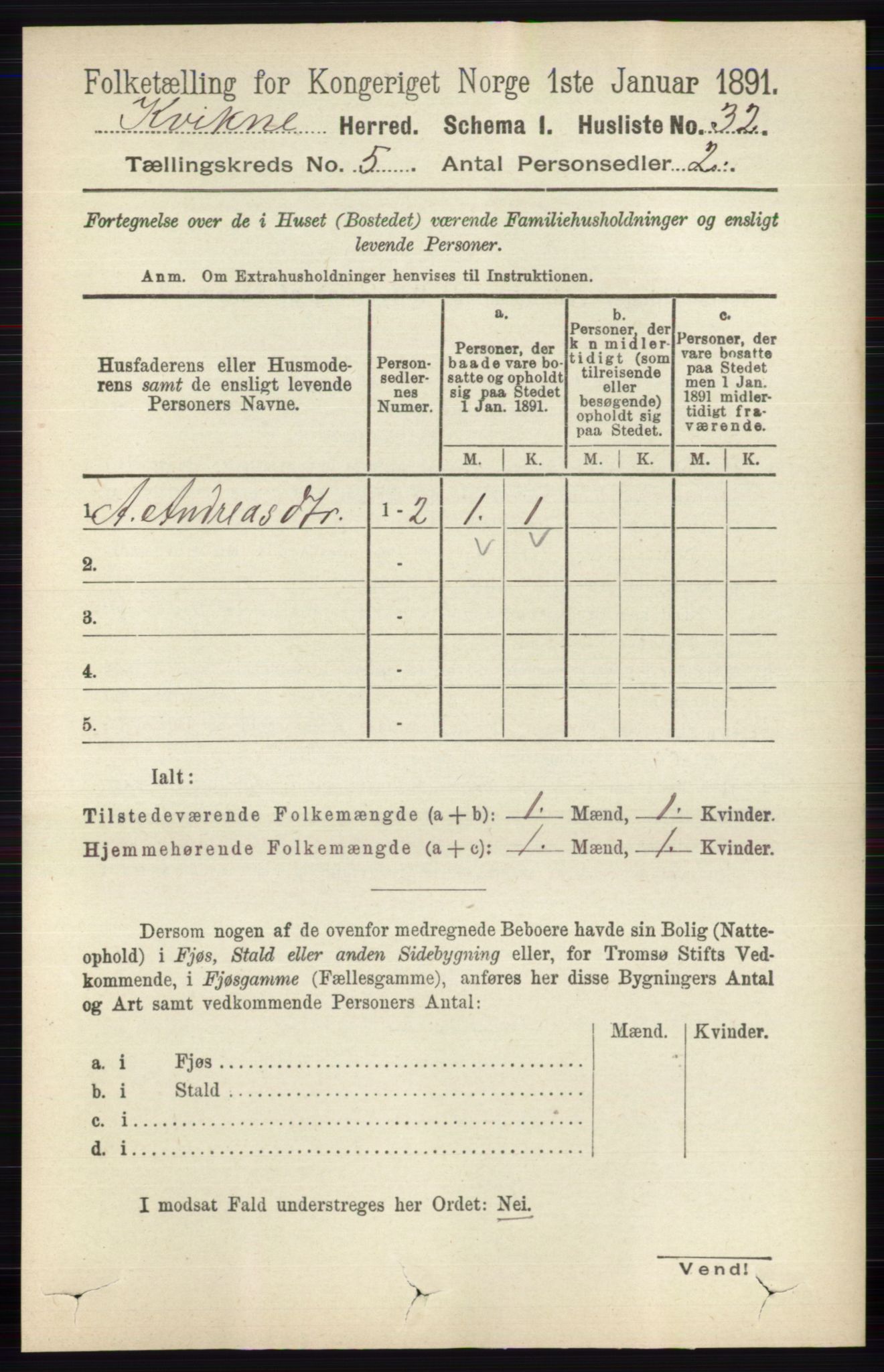 RA, 1891 census for 0440 Kvikne, 1891, p. 1325