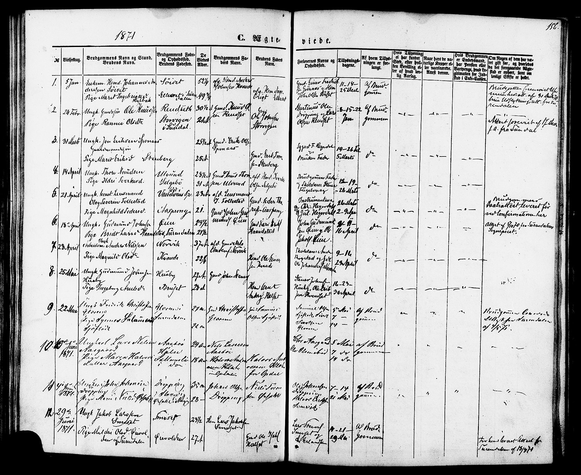 Ministerialprotokoller, klokkerbøker og fødselsregistre - Møre og Romsdal, AV/SAT-A-1454/592/L1027: Parish register (official) no. 592A05, 1865-1878, p. 156