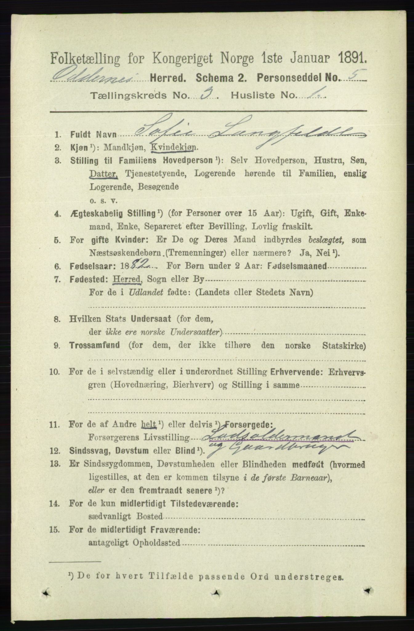 RA, 1891 census for 1012 Oddernes, 1891, p. 828