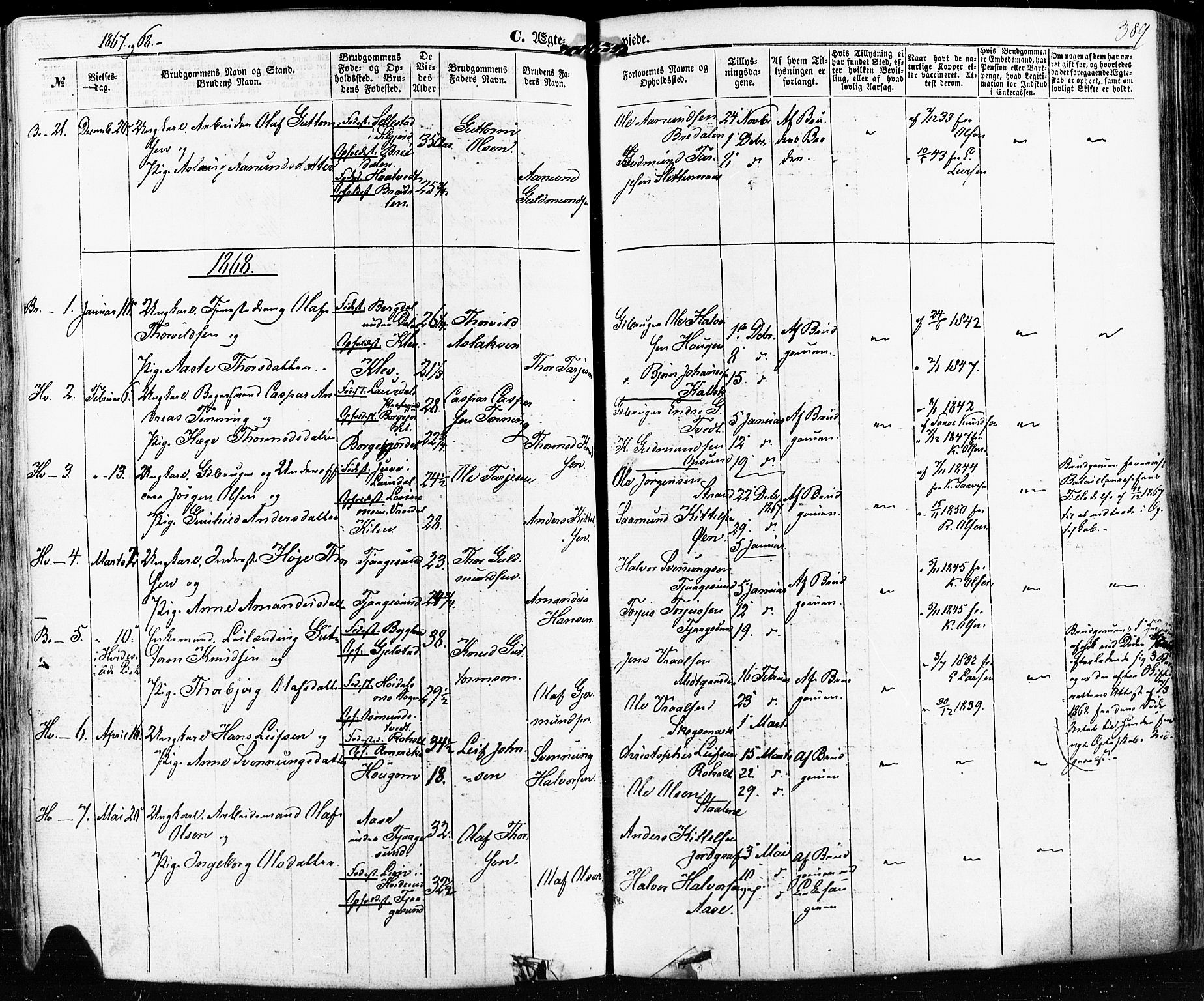 Kviteseid kirkebøker, SAKO/A-276/F/Fa/L0007: Parish register (official) no. I 7, 1859-1881, p. 389