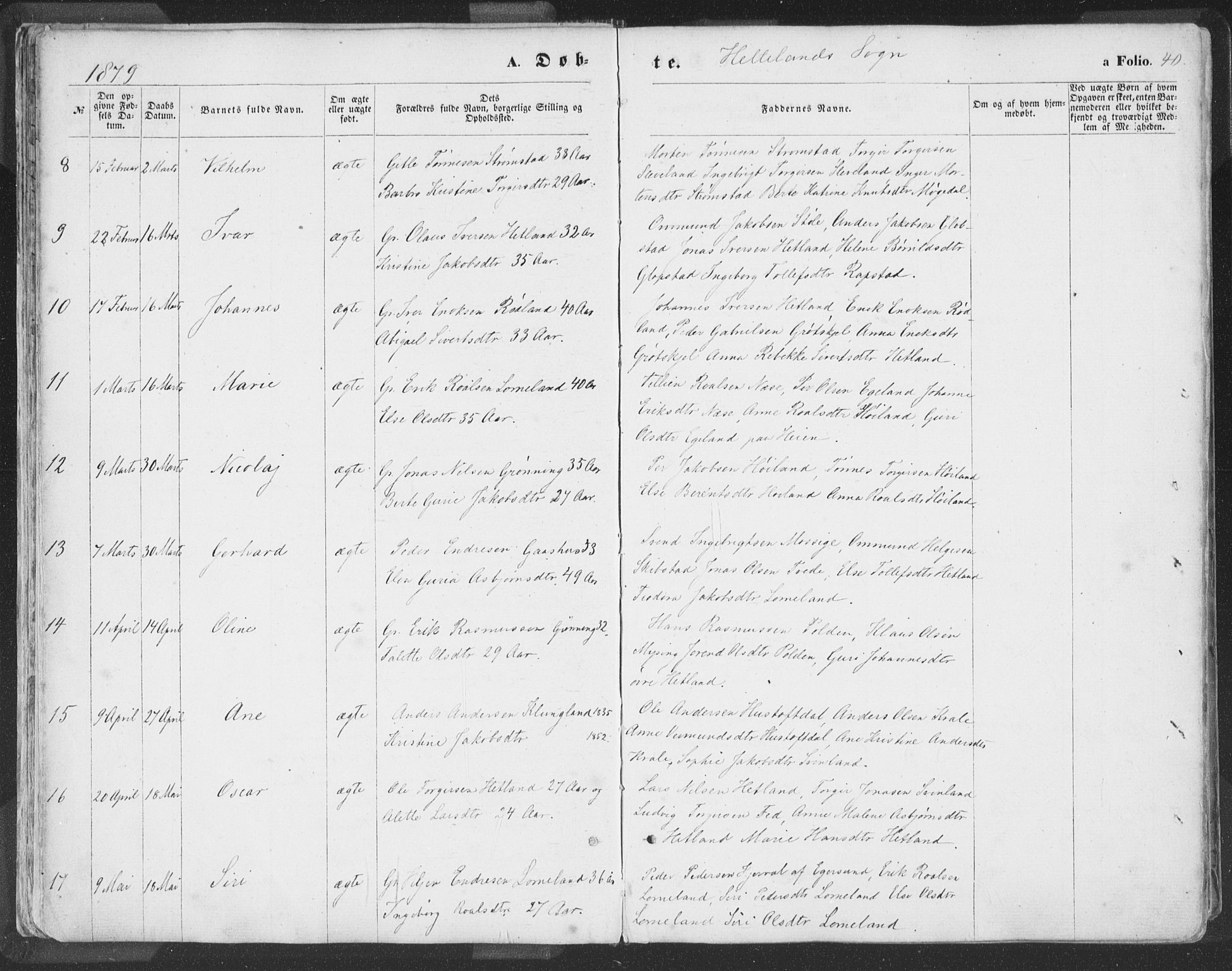 Helleland sokneprestkontor, AV/SAST-A-101810: Parish register (official) no. A 7.1, 1863-1886, p. 40