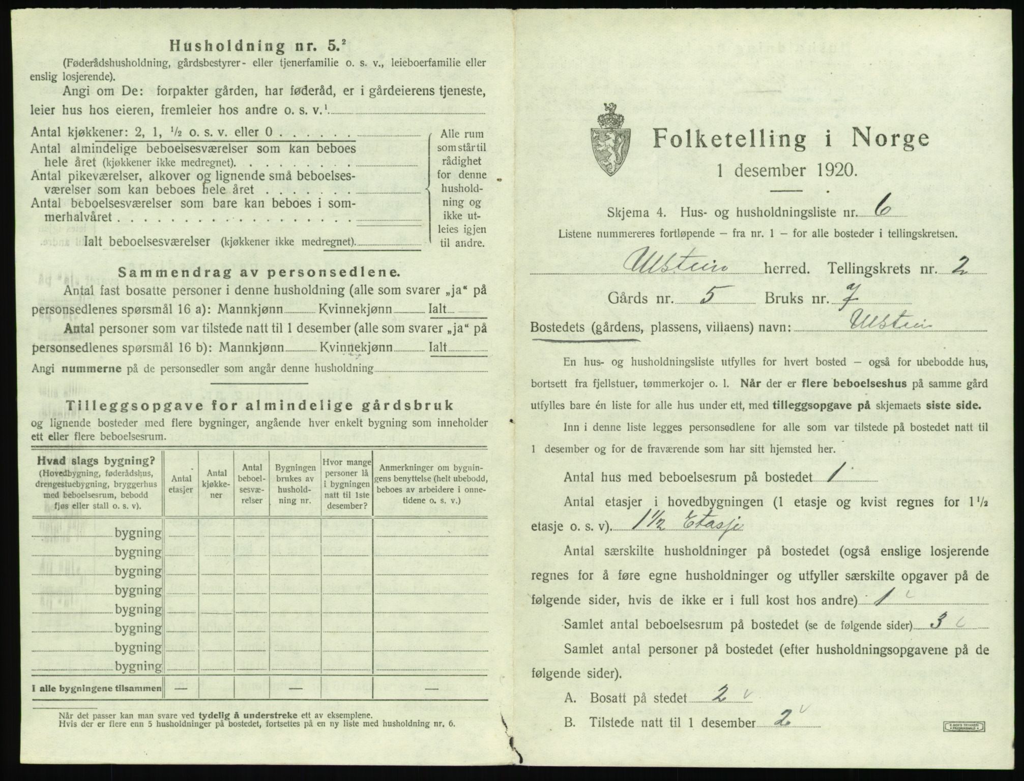 SAT, 1920 census for Ulstein, 1920, p. 112