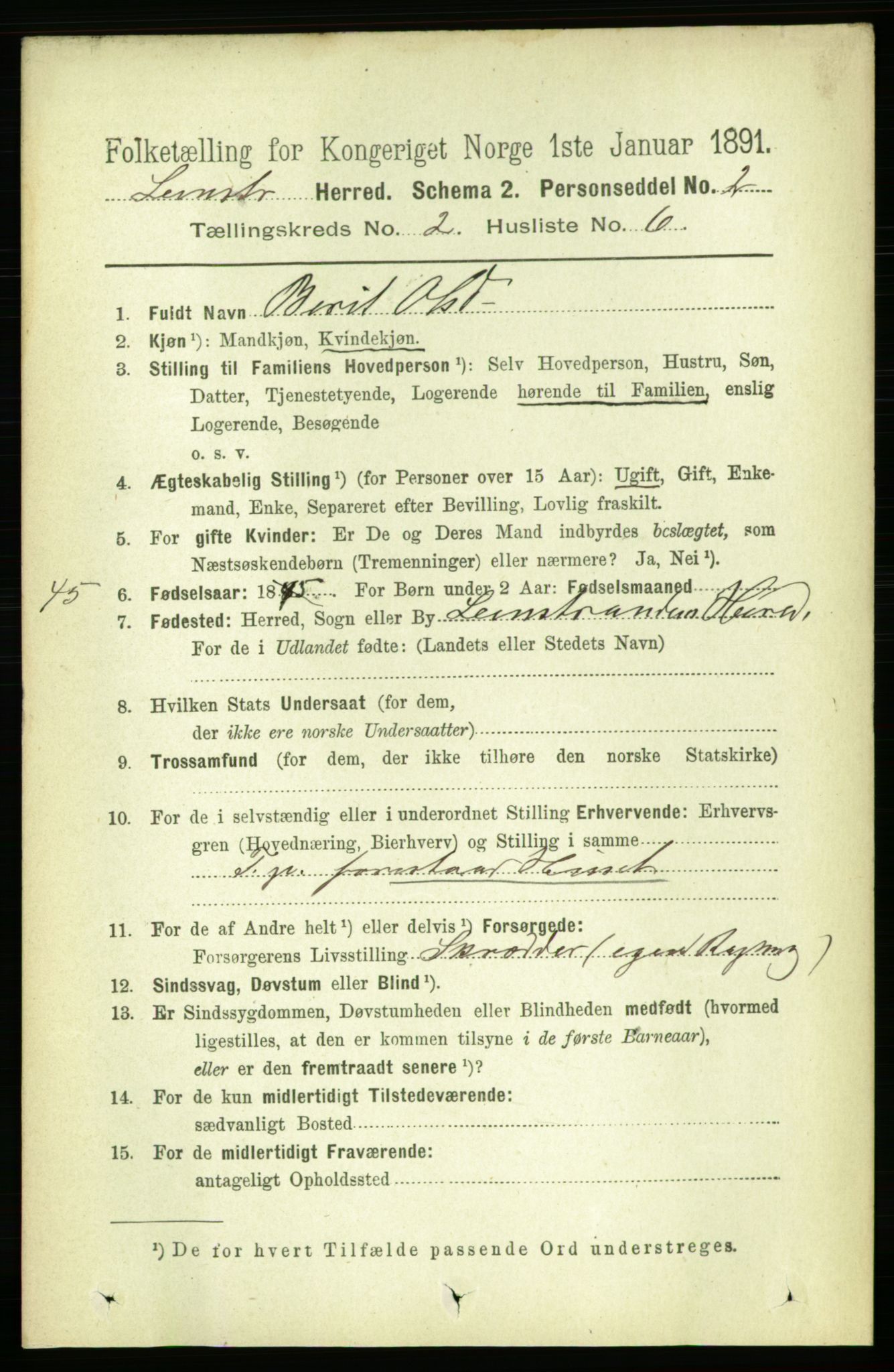 RA, 1891 census for 1654 Leinstrand, 1891, p. 534