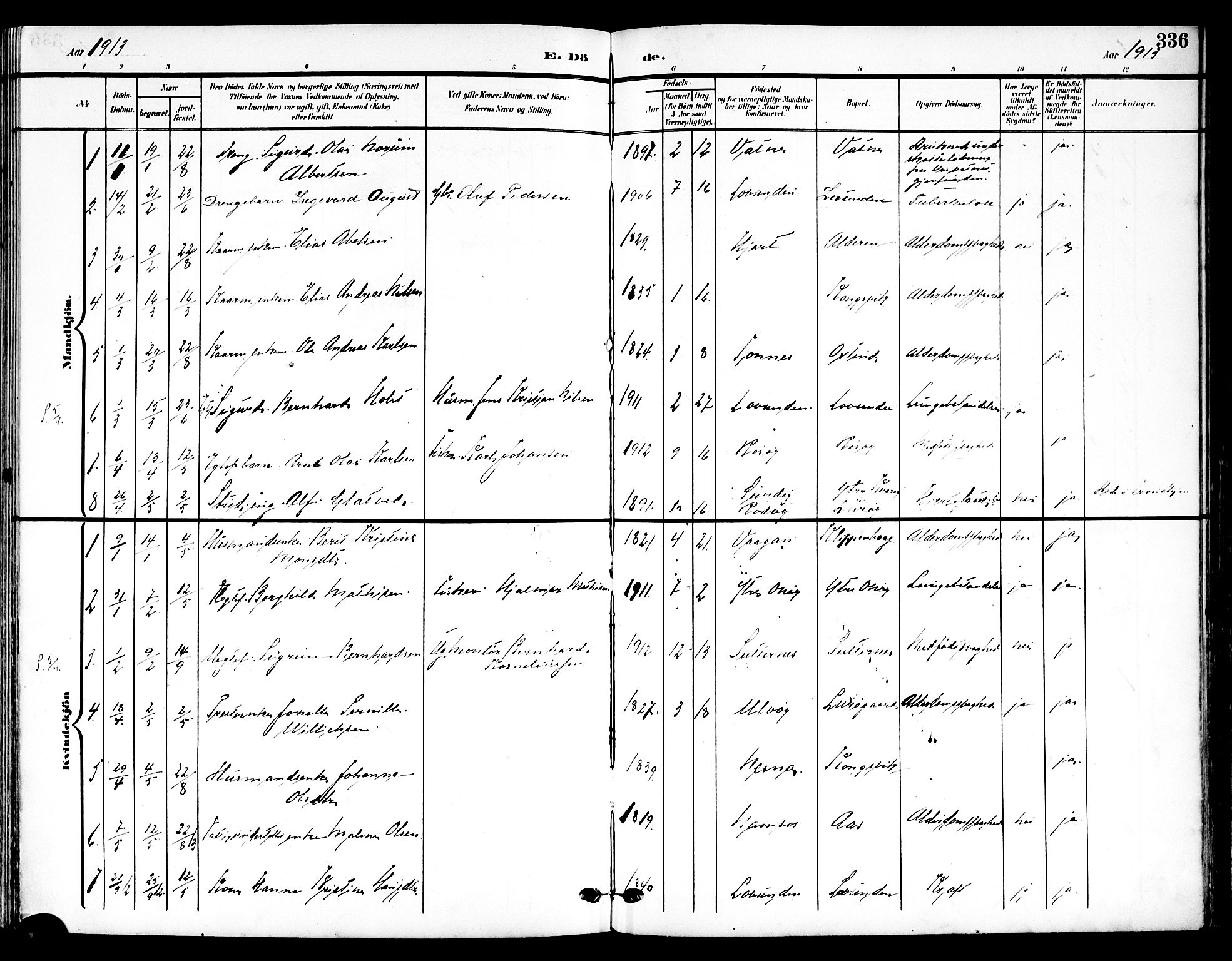 Ministerialprotokoller, klokkerbøker og fødselsregistre - Nordland, SAT/A-1459/839/L0569: Parish register (official) no. 839A06, 1903-1922, p. 336