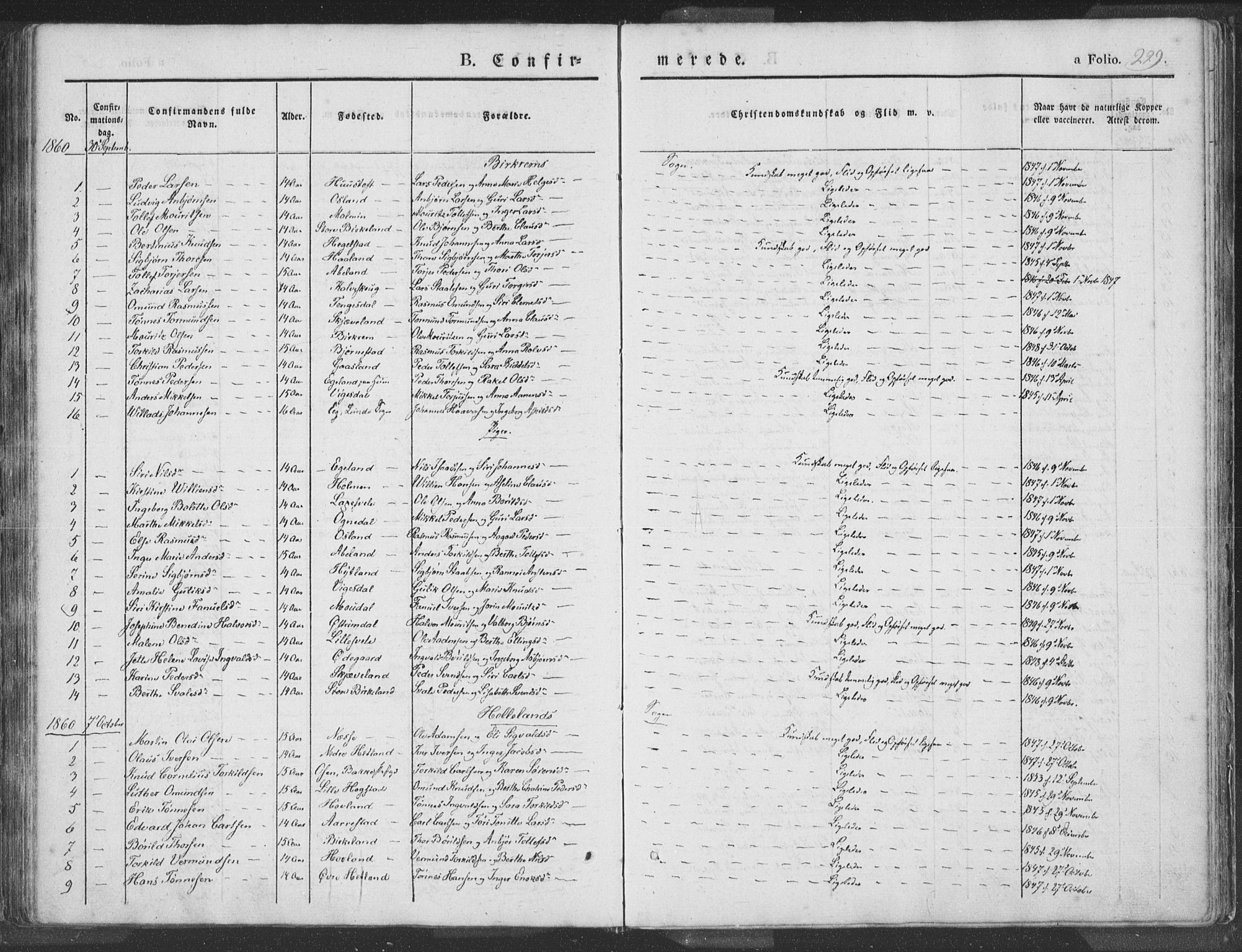 Helleland sokneprestkontor, SAST/A-101810: Parish register (official) no. A 6.1, 1834-1863, p. 229