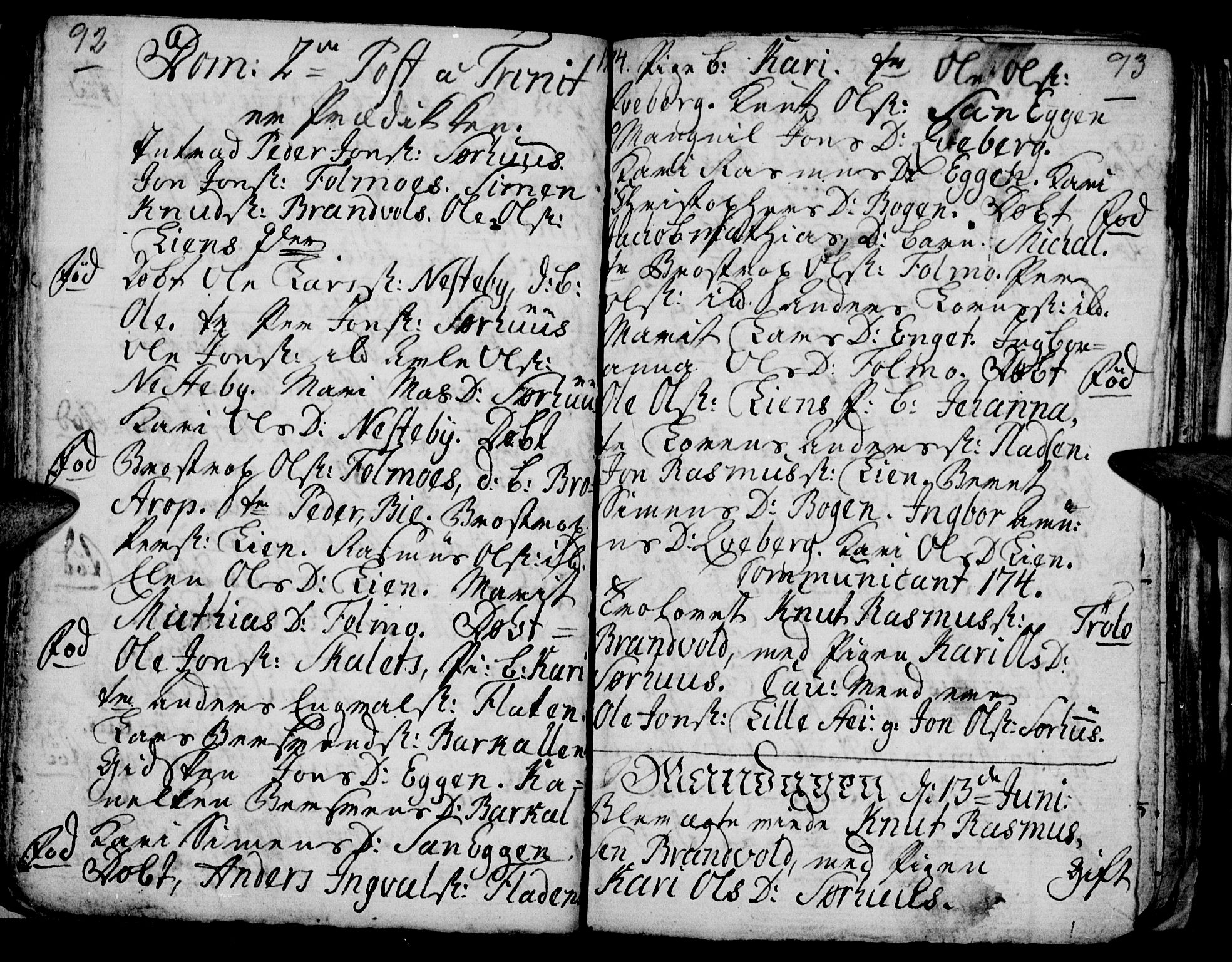 Tynset prestekontor, SAH/PREST-058/H/Ha/Hab/L0009: Parish register (official) no. 9, 1769-1781, p. 92-93