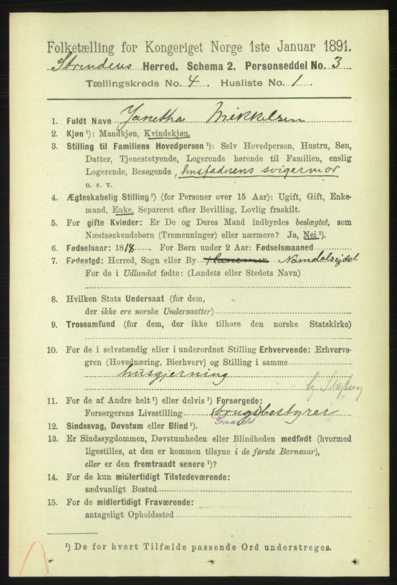 RA, 1891 census for 1660 Strinda, 1891, p. 3811