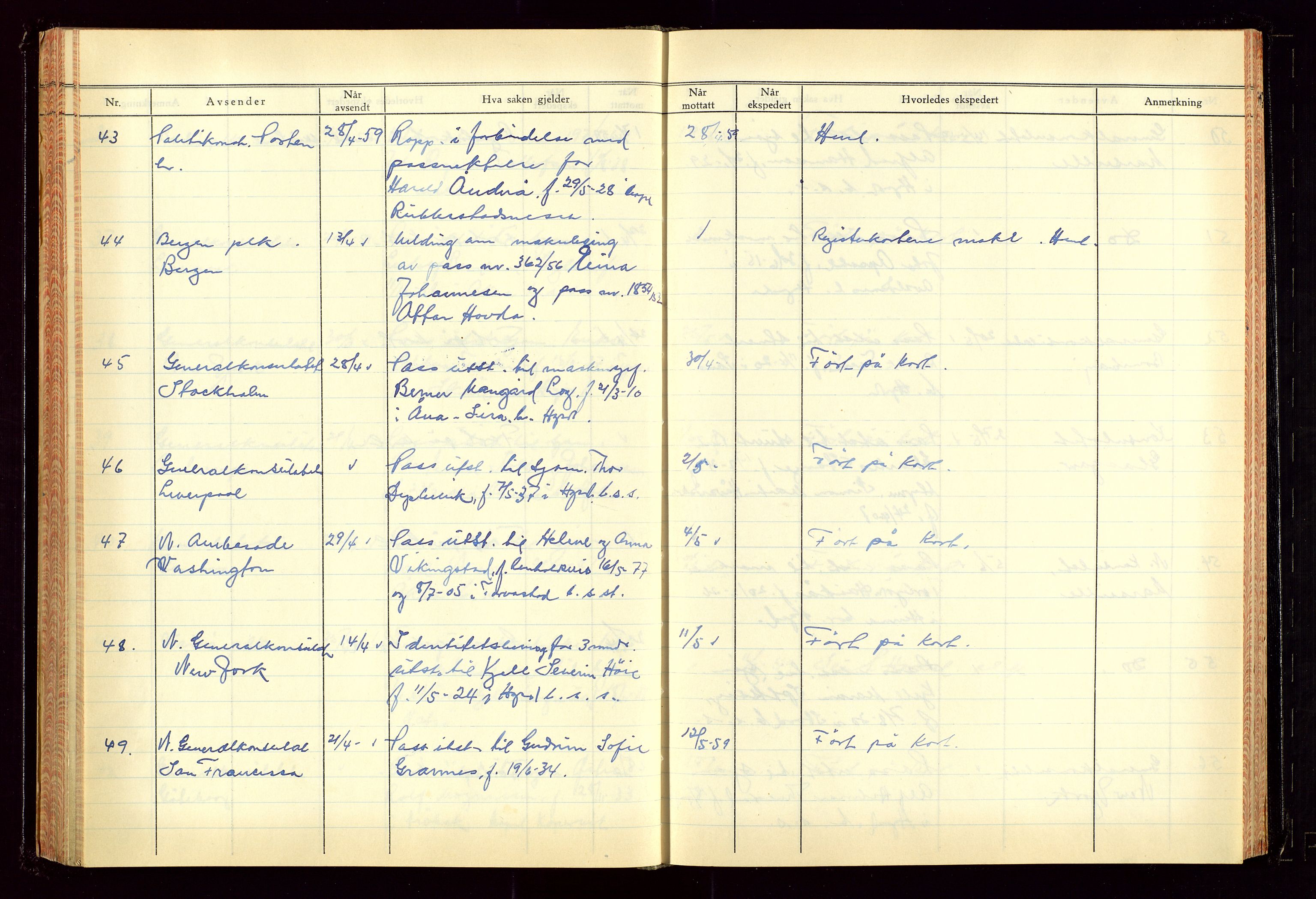 Haugesund politikammer, AV/SAST-A-100440/K/L0007: Passjournal (16 12 53-07 1065), 1953-1965, p. 117