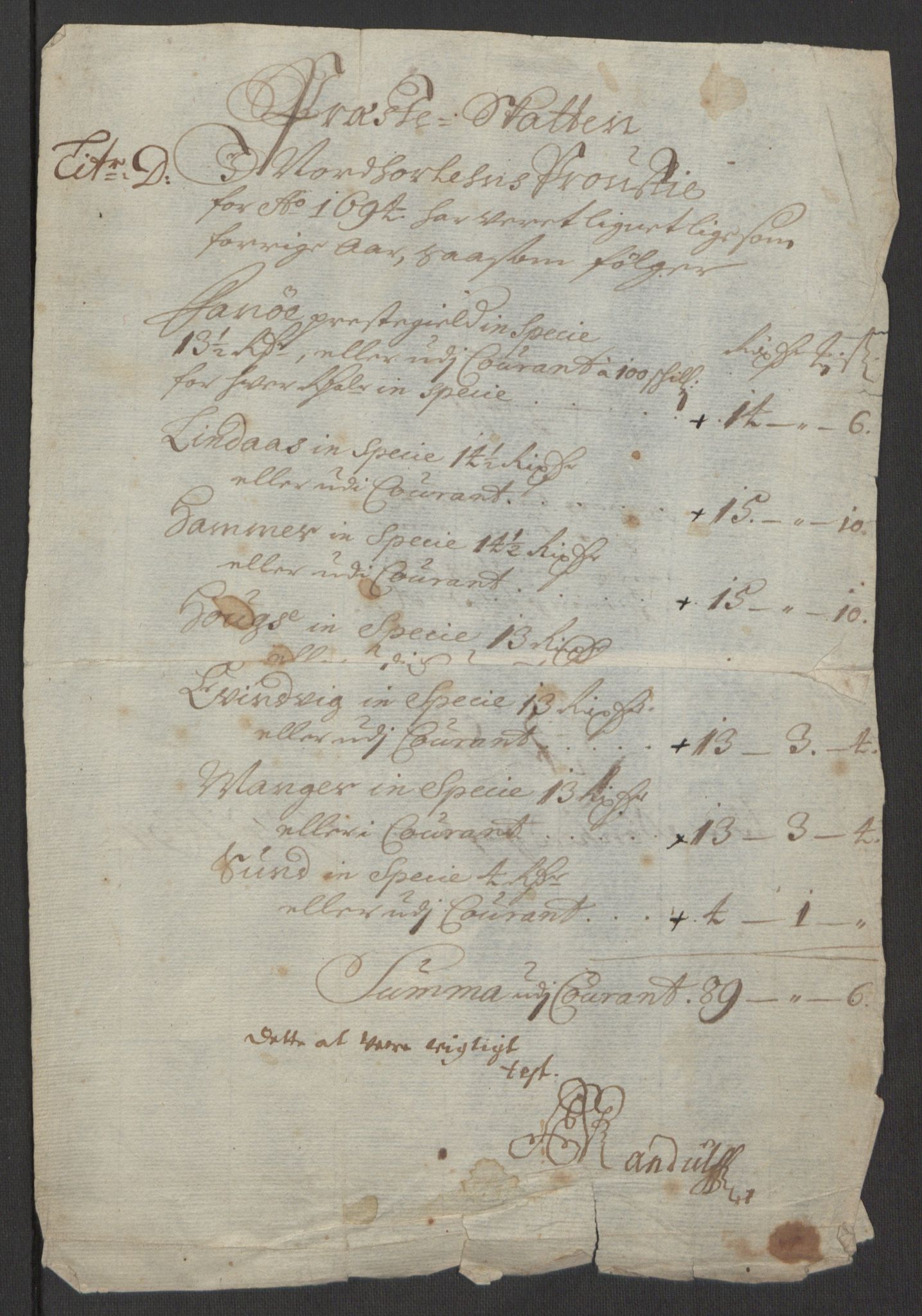 Rentekammeret inntil 1814, Reviderte regnskaper, Fogderegnskap, RA/EA-4092/R51/L3182: Fogderegnskap Nordhordland og Voss, 1694, p. 299