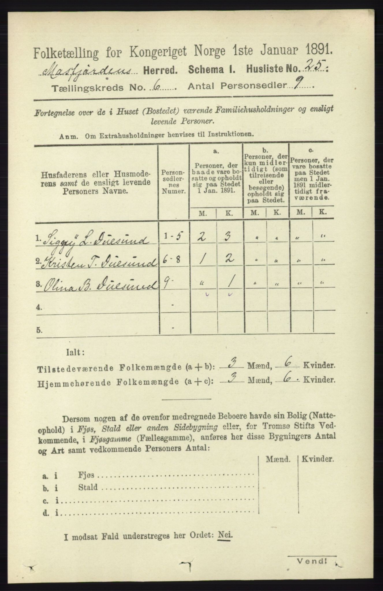 RA, 1891 census for 1266 Masfjorden, 1891, p. 947