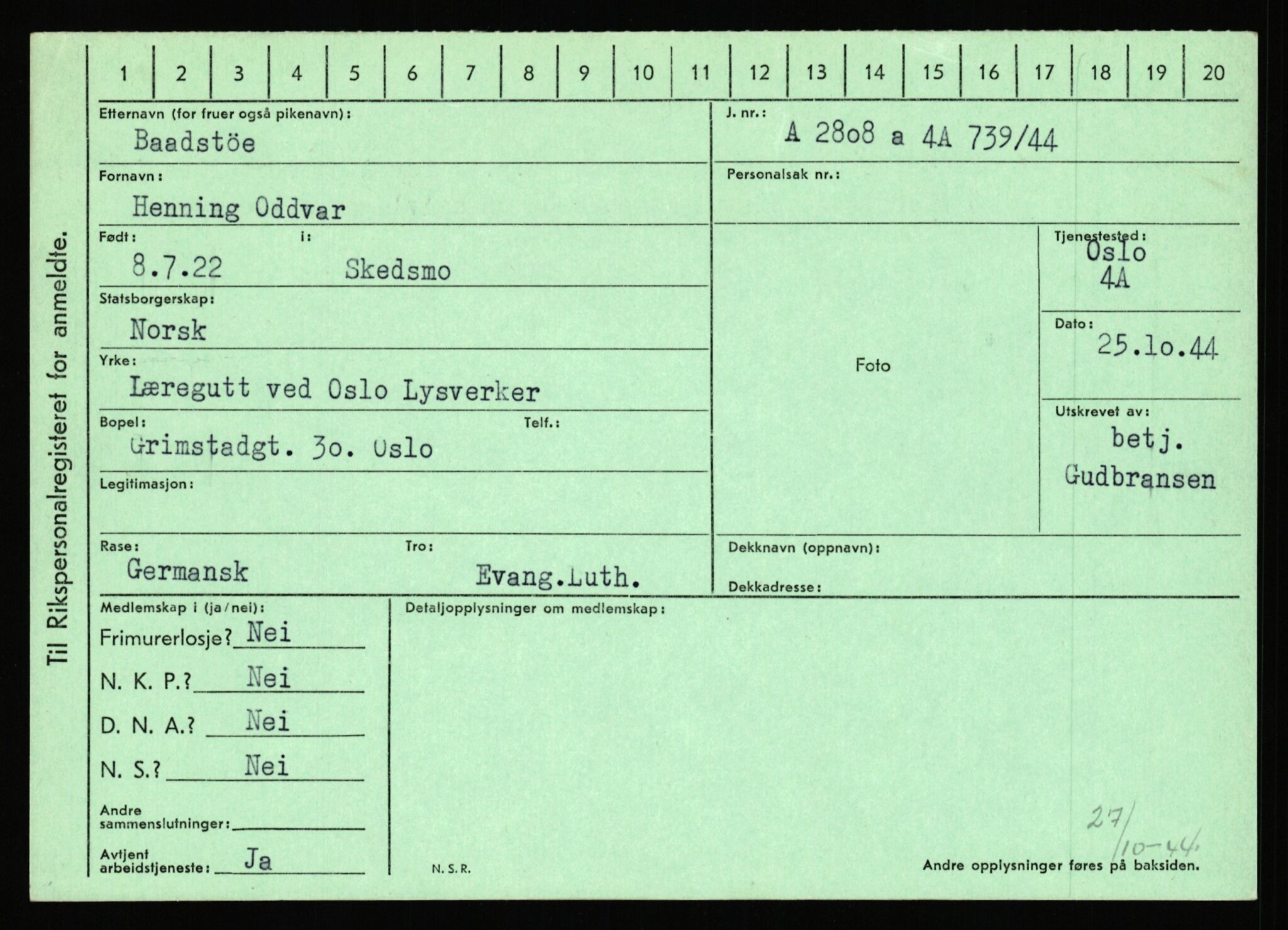 Statspolitiet - Hovedkontoret / Osloavdelingen, AV/RA-S-1329/C/Ca/L0002: Arneberg - Brand, 1943-1945, p. 849