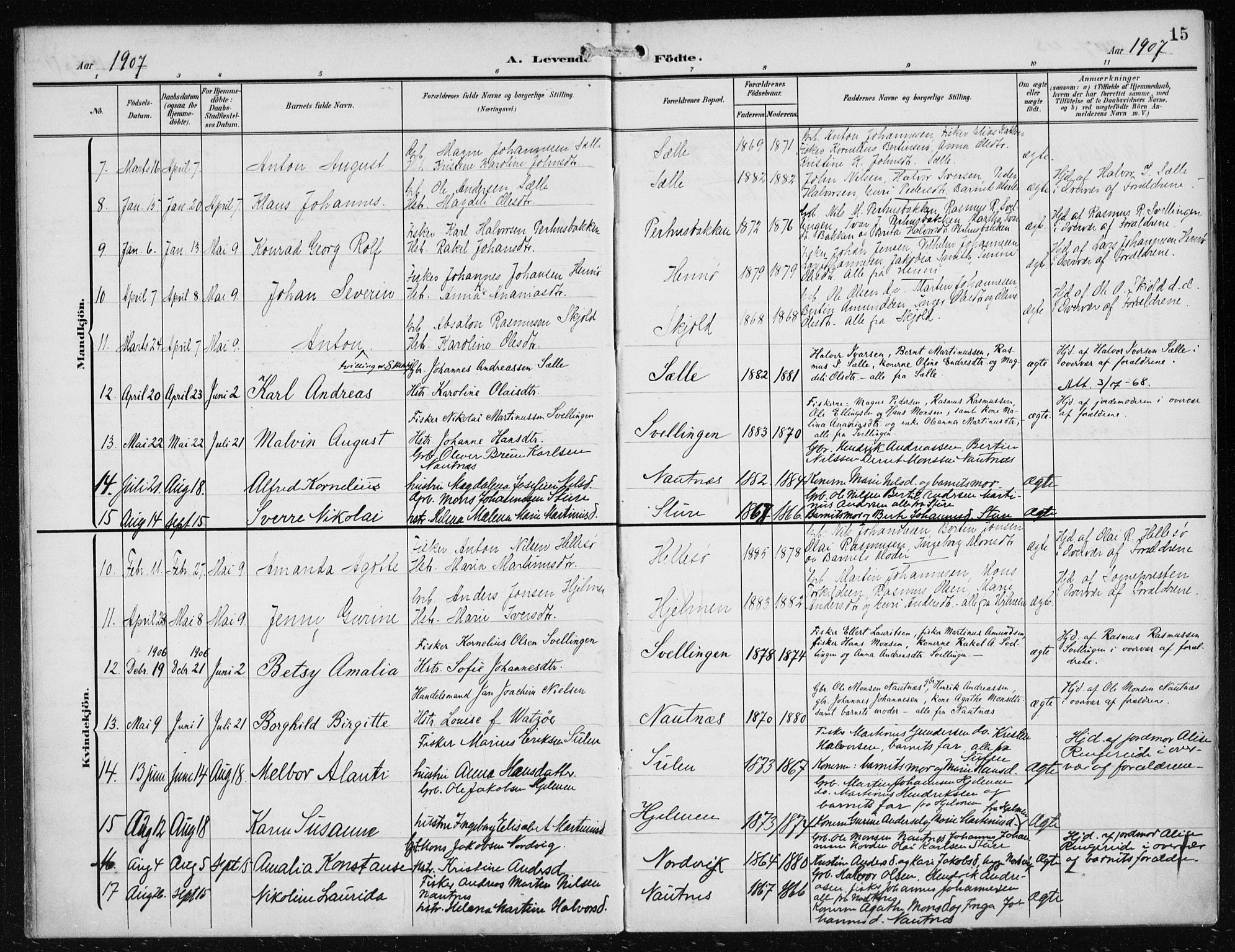 Herdla Sokneprestembete, AV/SAB-A-75701/H/Haa: Parish register (official) no. B 1, 1902-1921, p. 15