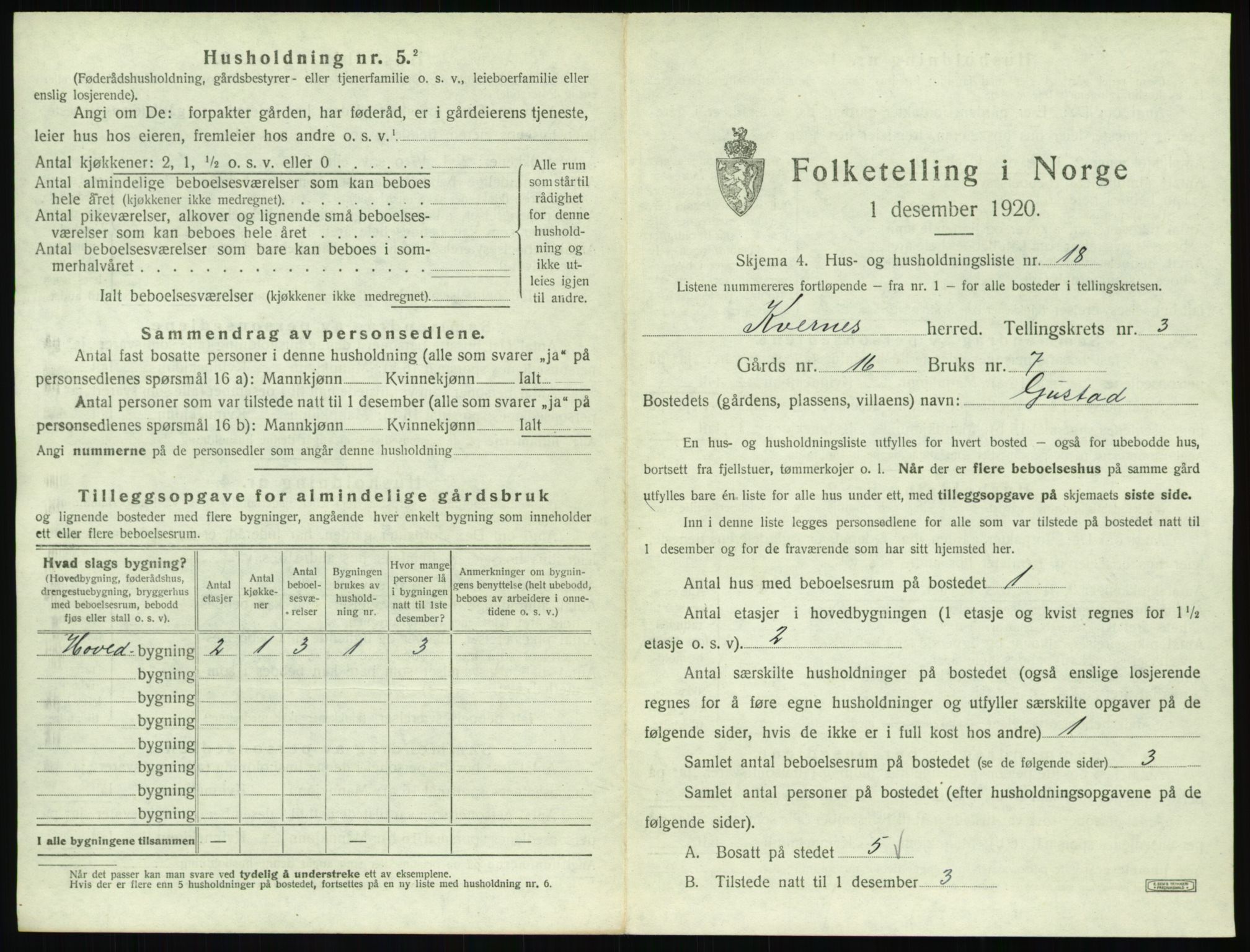 SAT, 1920 census for Kvernes, 1920, p. 273