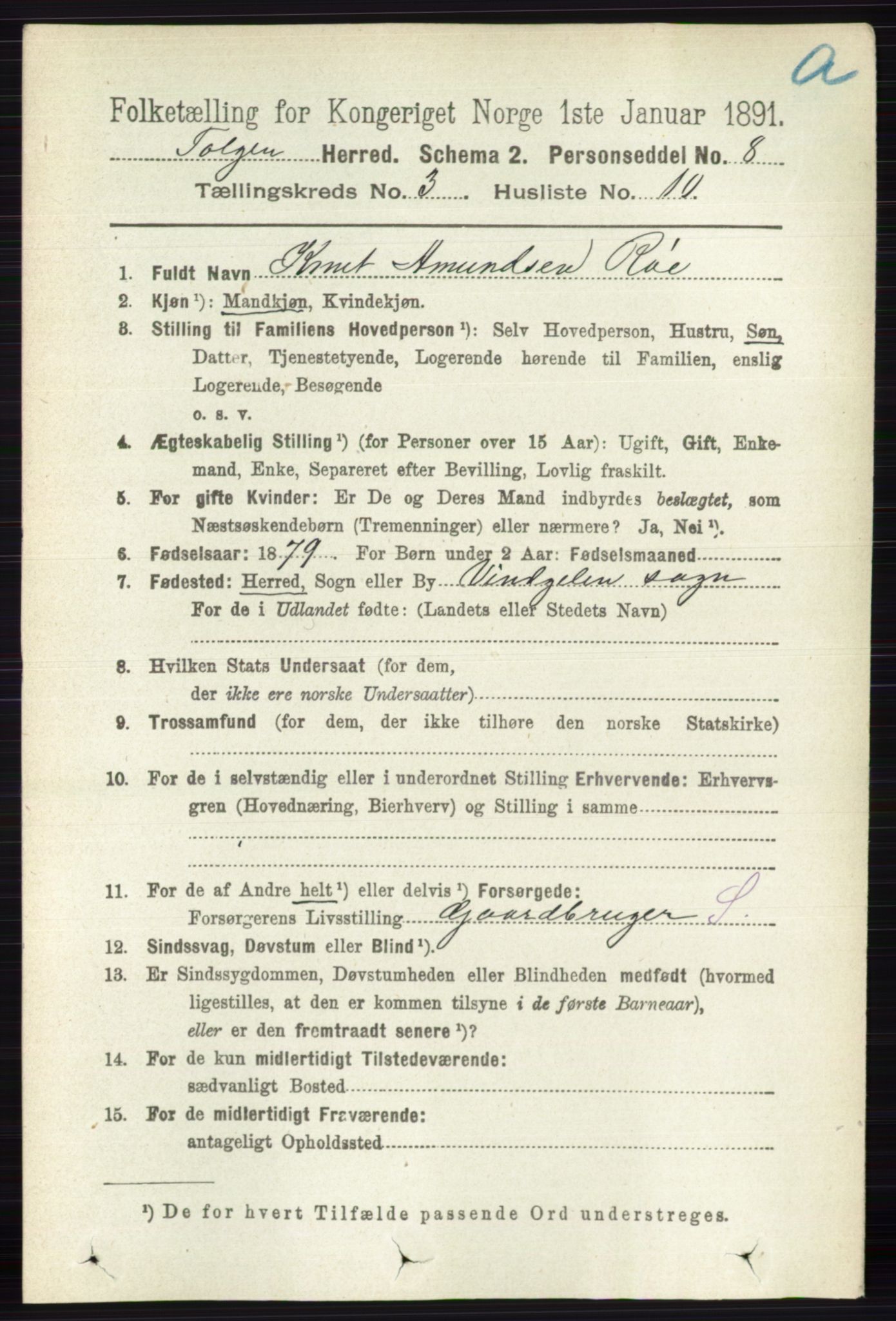 RA, 1891 census for 0436 Tolga, 1891, p. 611