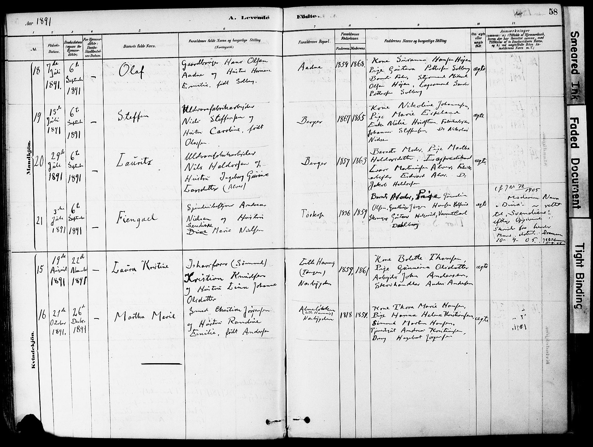 Strømm kirkebøker, AV/SAKO-A-322/F/Fa/L0004: Parish register (official) no. I 4, 1878-1899, p. 58