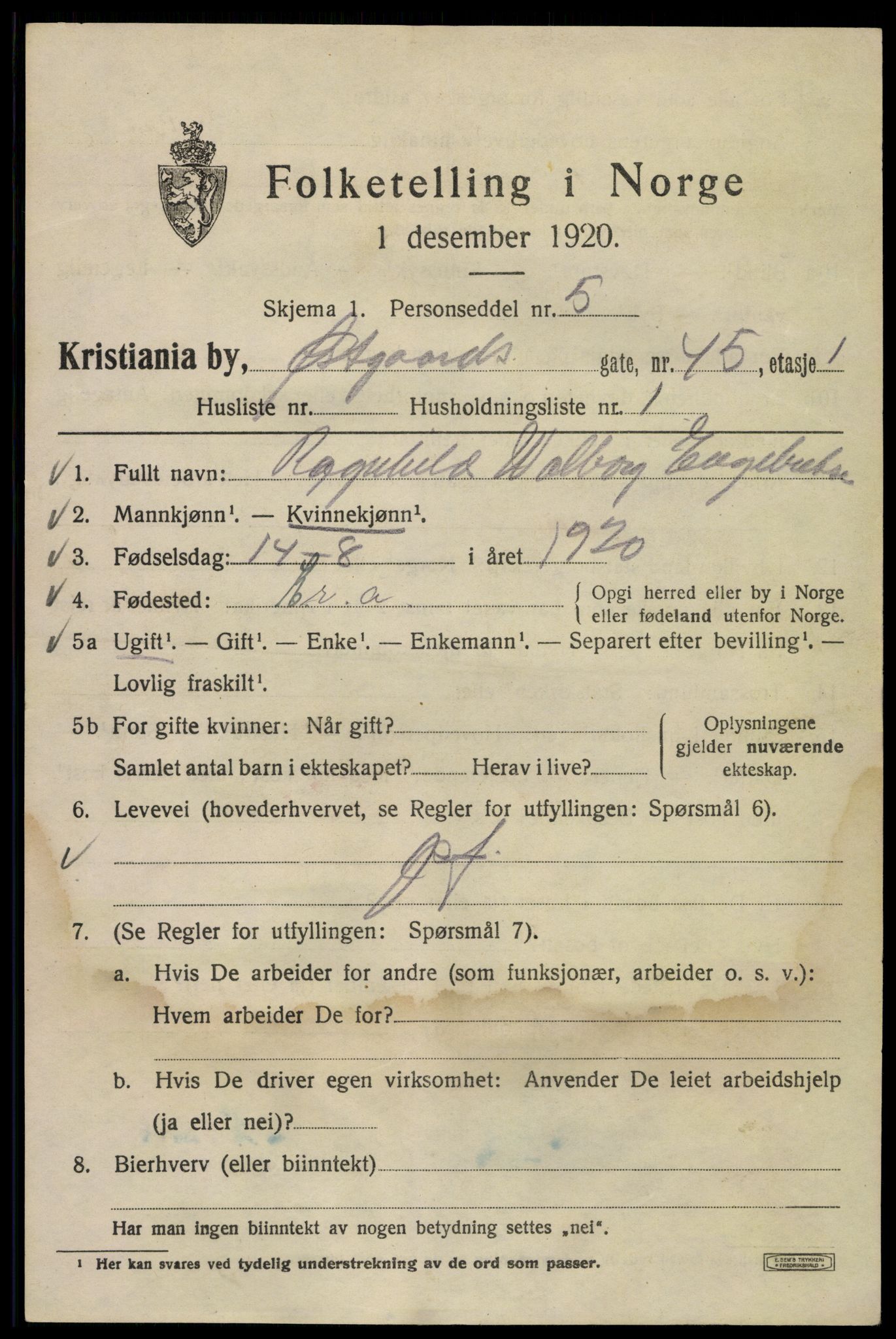 SAO, 1920 census for Kristiania, 1920, p. 657799