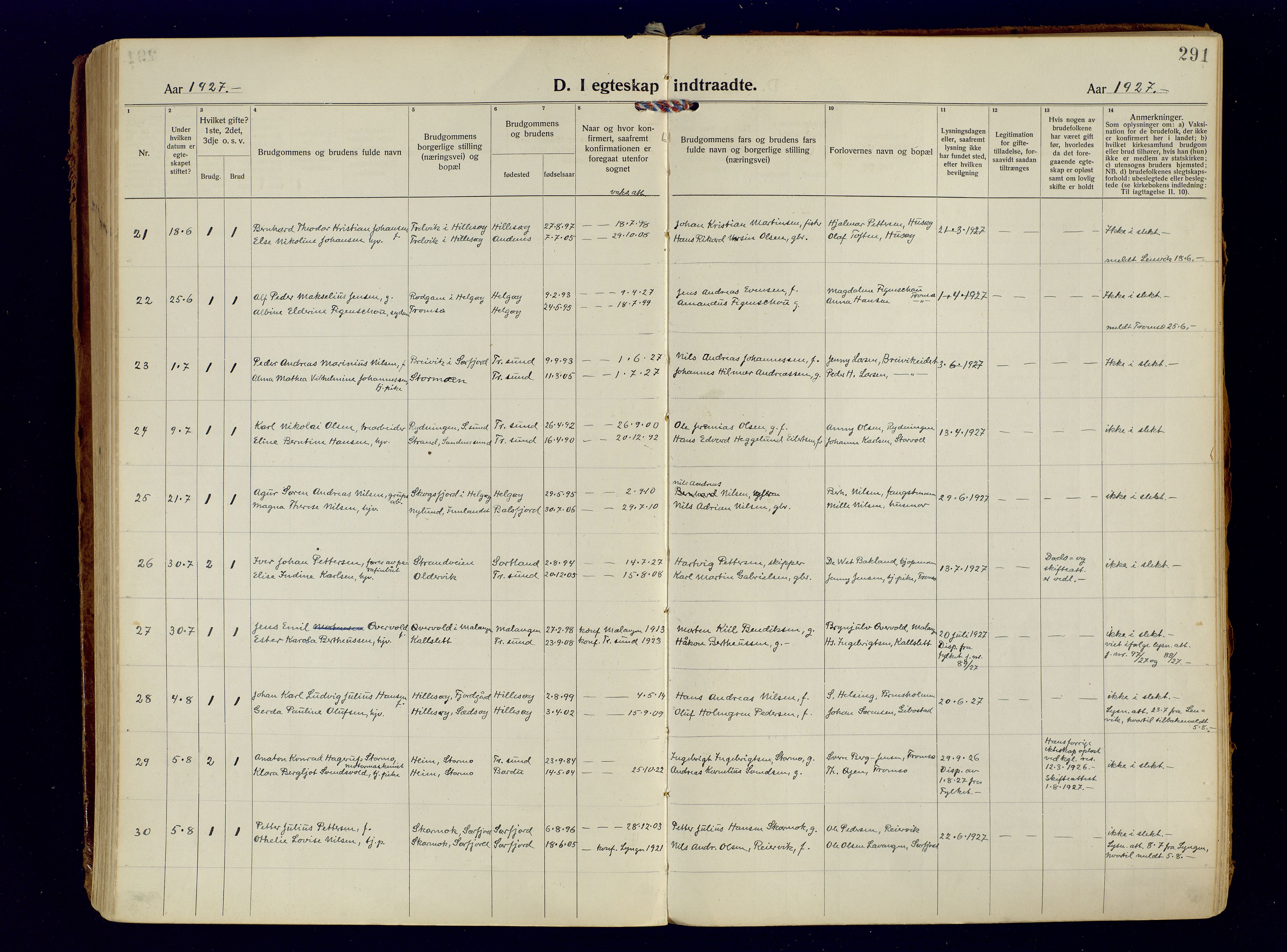 Tromsøysund sokneprestkontor, AV/SATØ-S-1304/G/Ga/L0009kirke: Parish register (official) no. 9, 1922-1934, p. 291