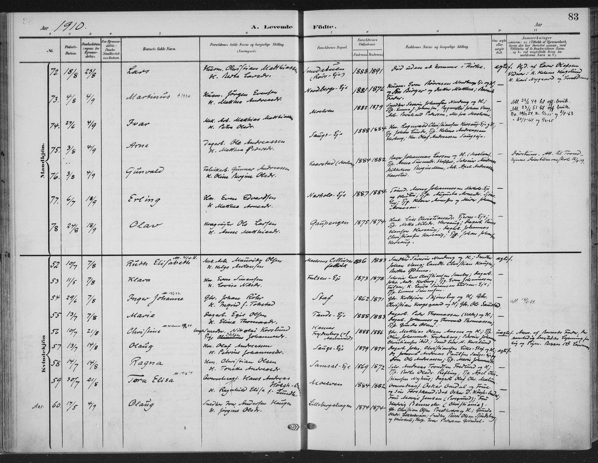 Ringsaker prestekontor, SAH/PREST-014/K/Ka/L0018: Parish register (official) no. 18, 1903-1912, p. 83