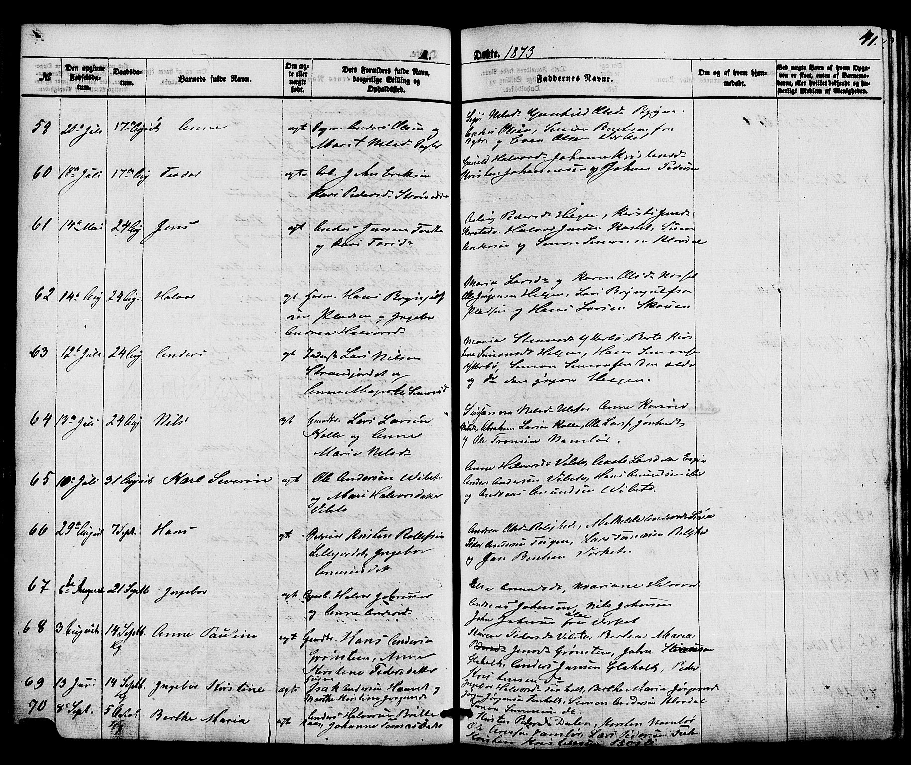 Holla kirkebøker, AV/SAKO-A-272/F/Fa/L0007: Parish register (official) no. 7, 1869-1881, p. 41