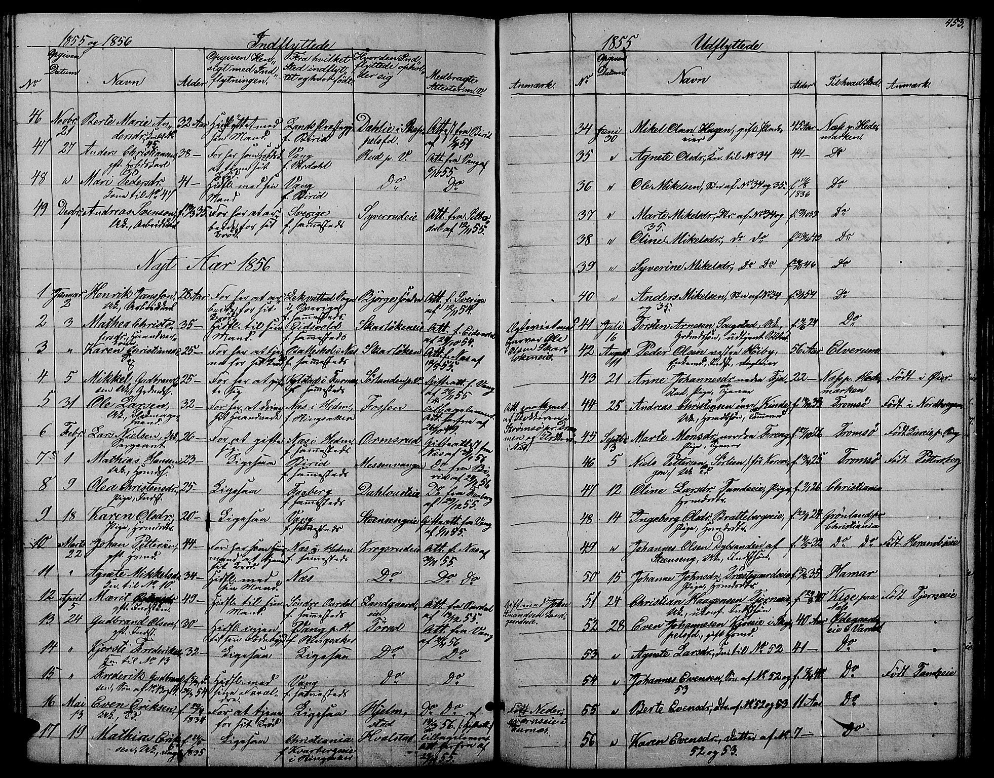 Ringsaker prestekontor, SAH/PREST-014/L/La/L0006: Parish register (copy) no. 6, 1851-1860, p. 453