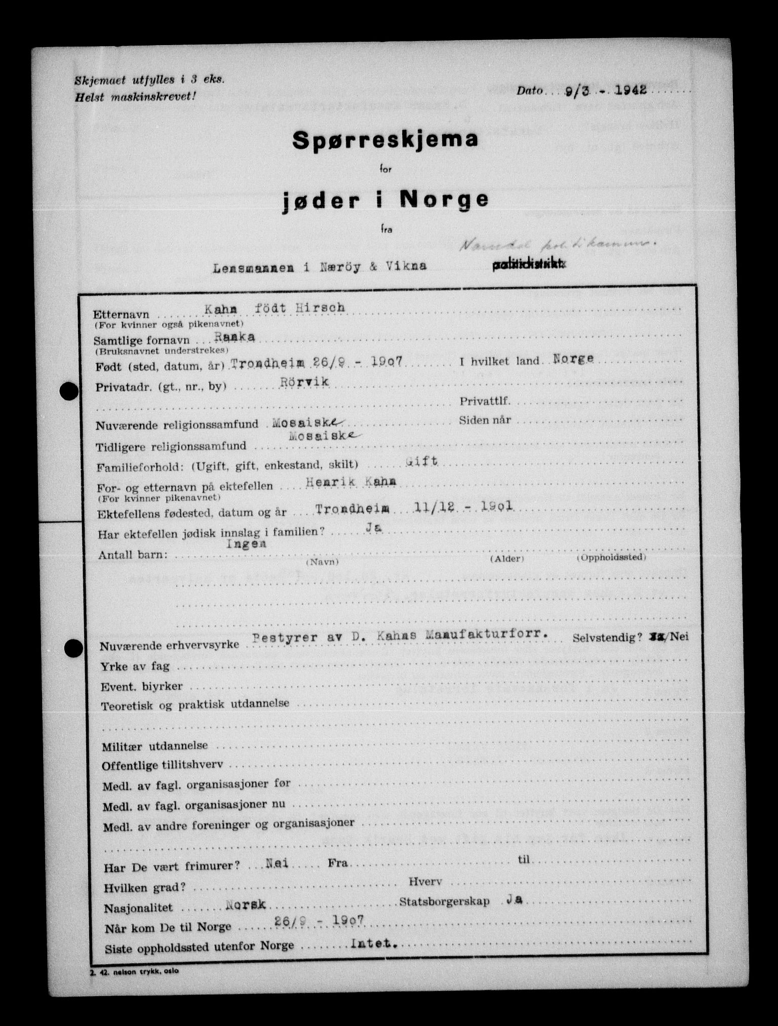 Statspolitiet - Hovedkontoret / Osloavdelingen, AV/RA-S-1329/G/Ga/L0012: Spørreskjema for jøder i Norge. 1: Aker 114- 207 (Levinson-Wozak) og 656 (Salomon). 2: Arendal-Hordaland. 3: Horten-Romerike.  , 1942, p. 799