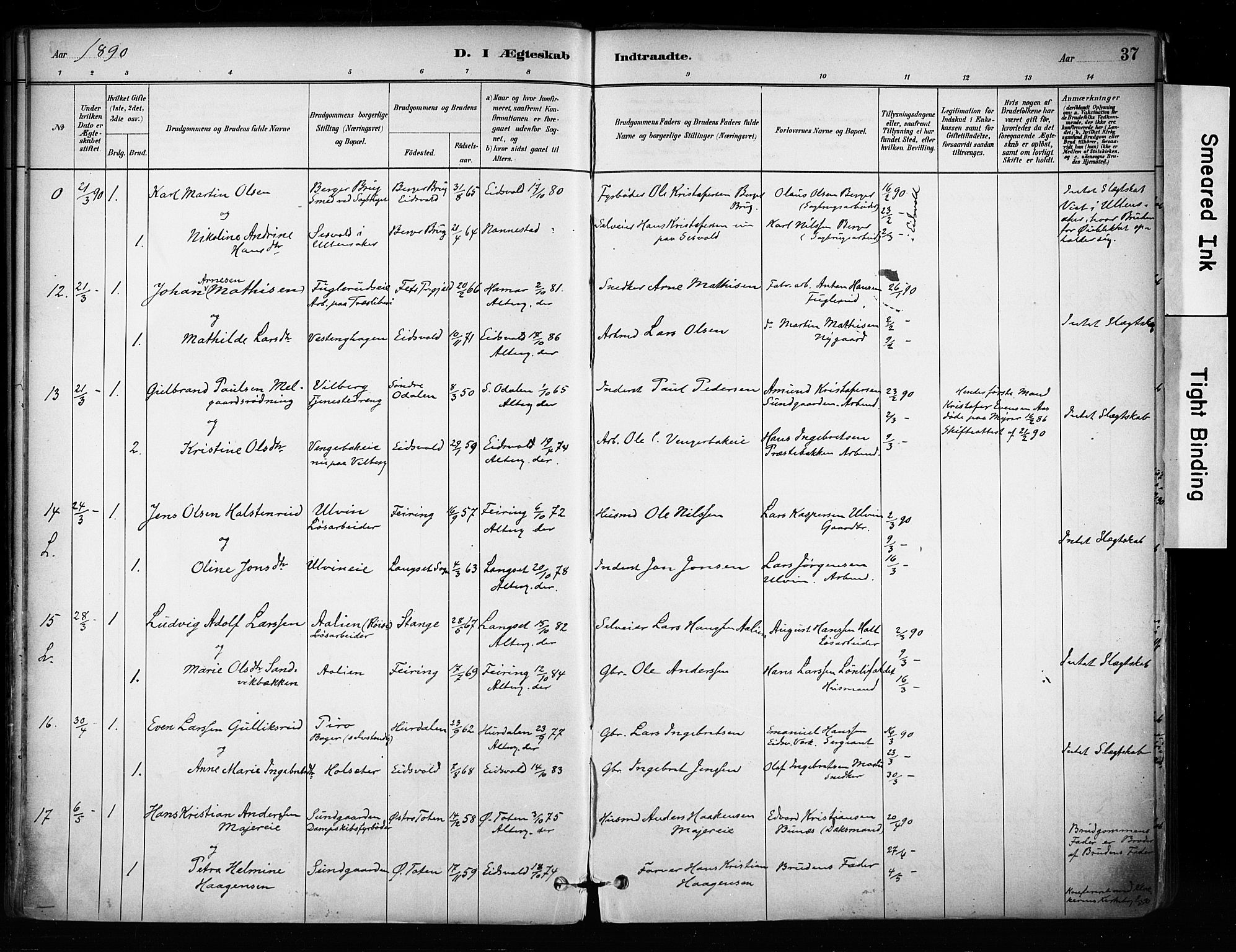 Eidsvoll prestekontor Kirkebøker, AV/SAO-A-10888/F/Fa/L0003: Parish register (official) no. I 3, 1882-1895, p. 37