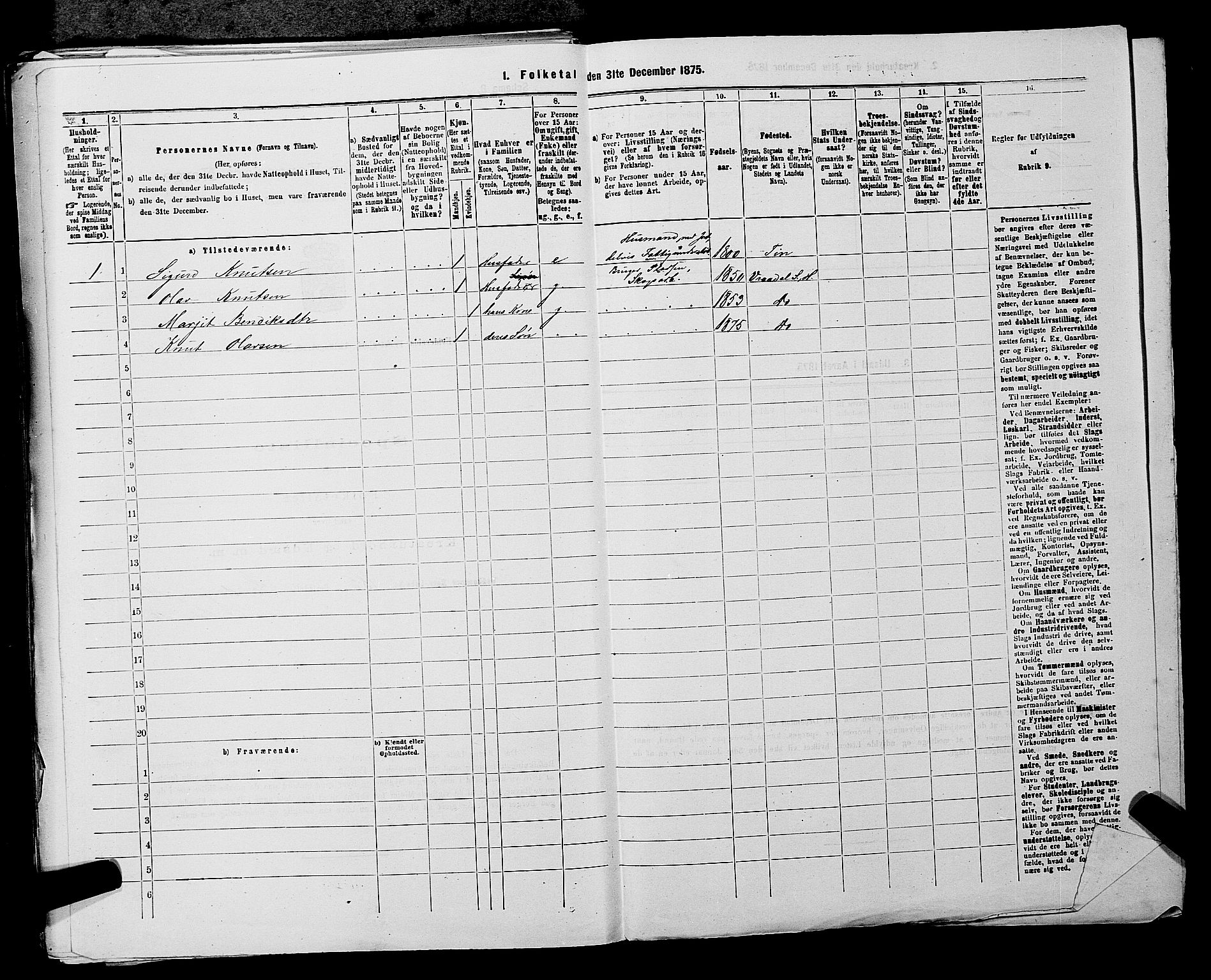 SAKO, 1875 census for 0829P Kviteseid, 1875, p. 1186