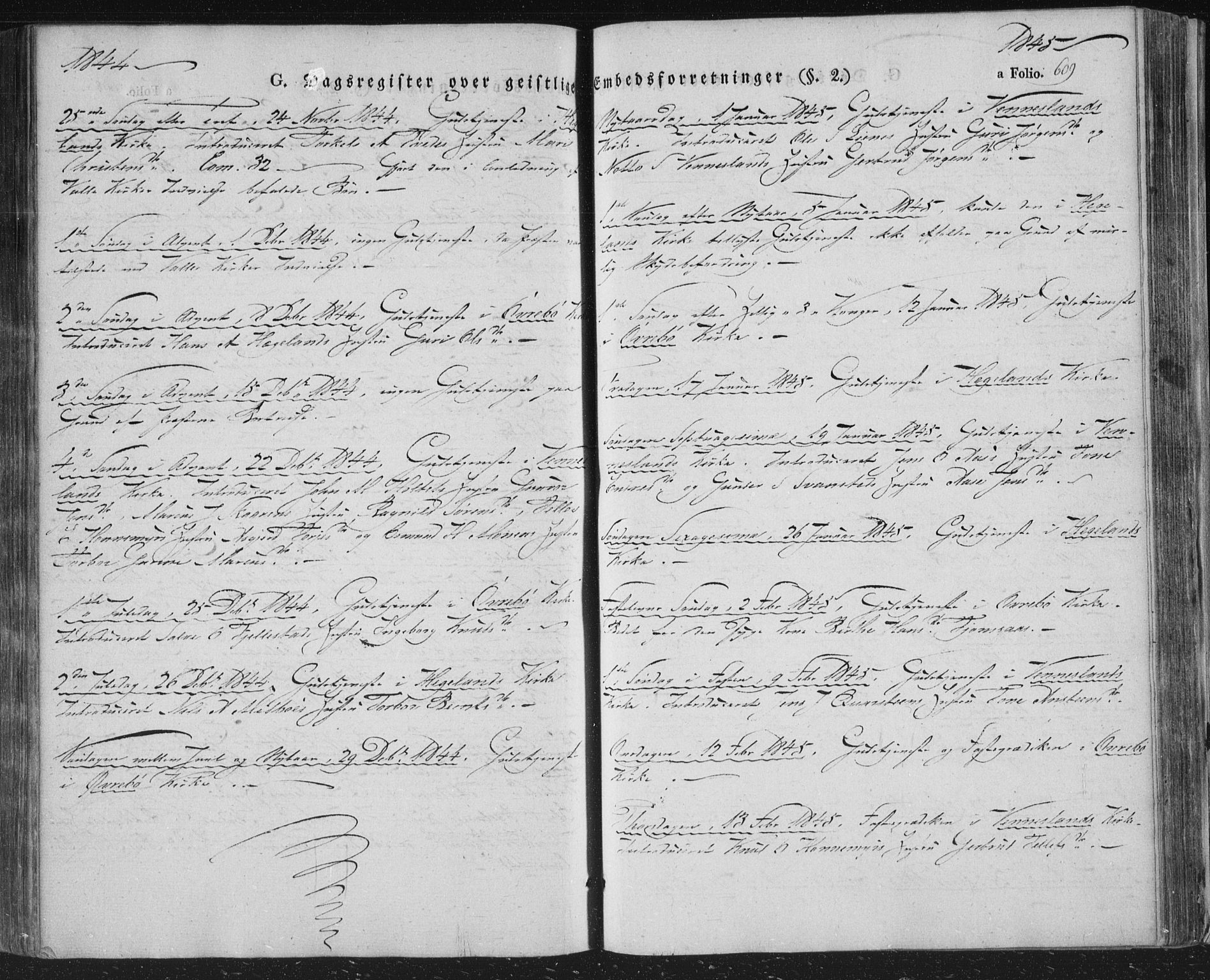 Vennesla sokneprestkontor, SAK/1111-0045/Fa/Fac/L0004: Parish register (official) no. A 4, 1834-1855, p. 609