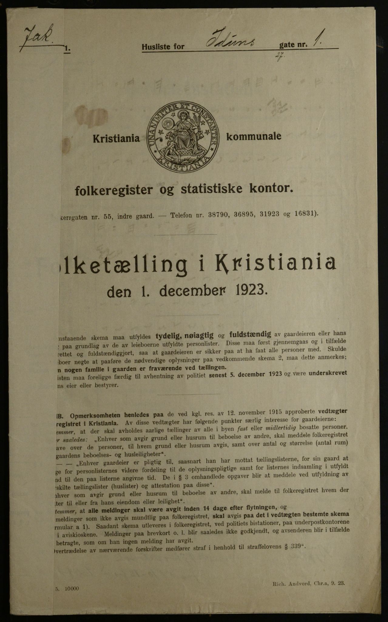 OBA, Municipal Census 1923 for Kristiania, 1923, p. 48026