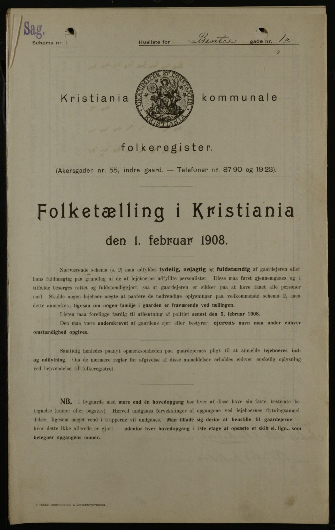 OBA, Municipal Census 1908 for Kristiania, 1908, p. 3557
