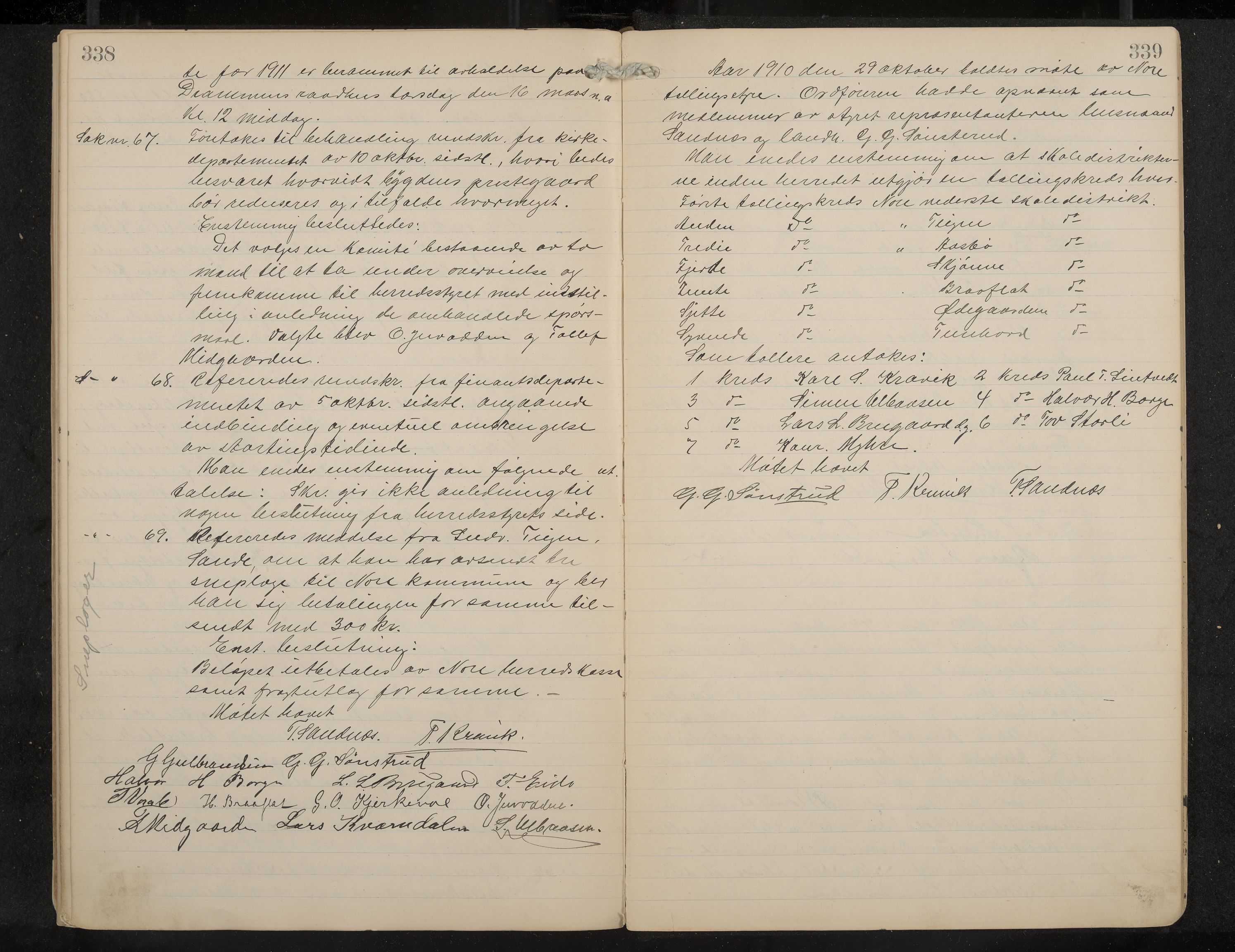 Nore formannskap og sentraladministrasjon, IKAK/0633021-2/A/Aa/L0001: Møtebok, 1901-1911, p. 338-339