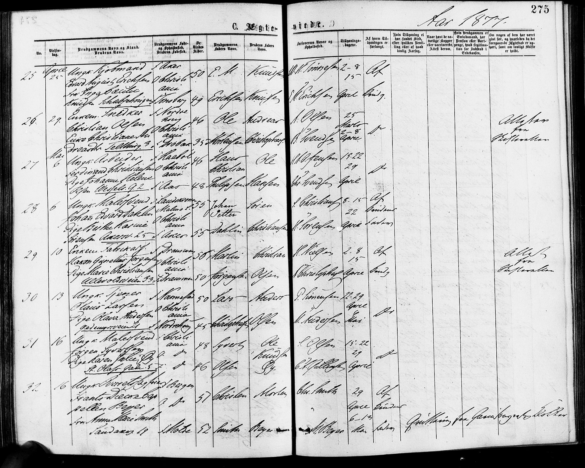 Gamle Aker prestekontor Kirkebøker, SAO/A-10617a/F/L0005: Parish register (official) no. 5, 1873-1881, p. 275
